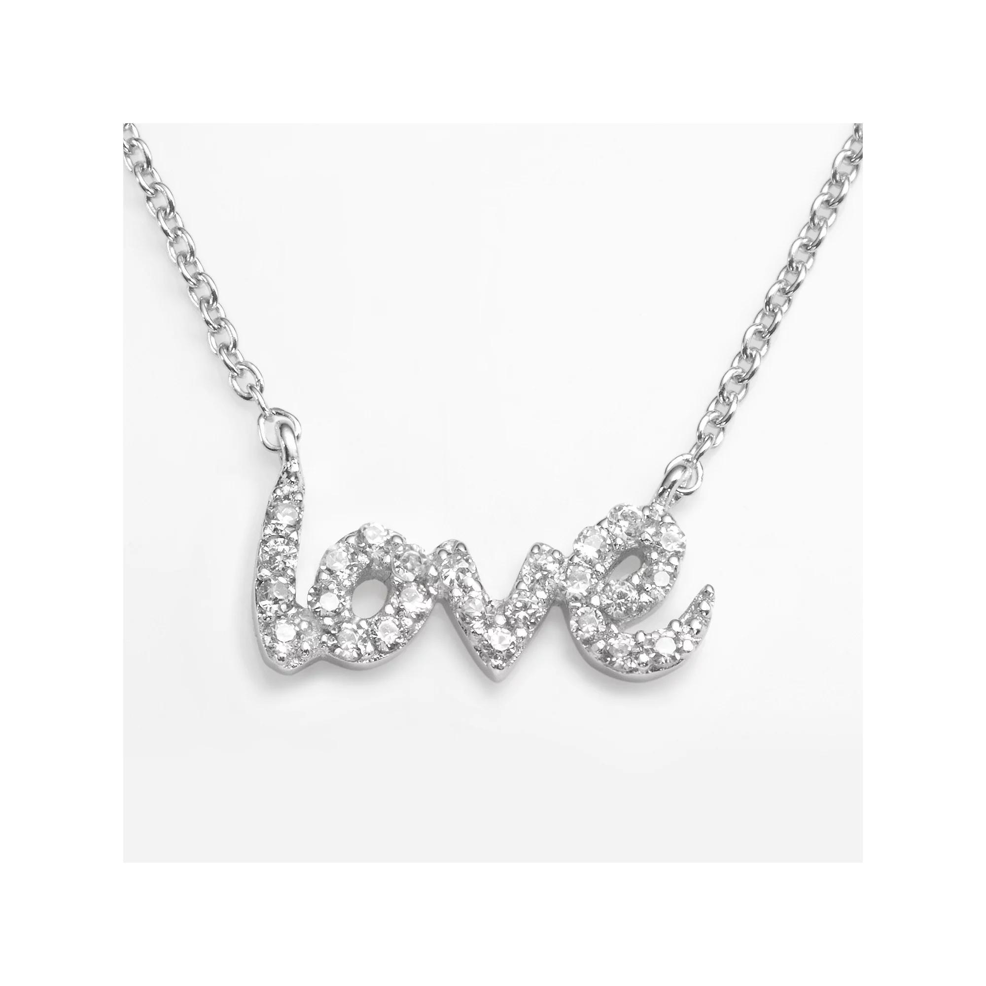 Sophie Miller Sterling Silver Cubic Zirconia Love Link Necklace, Womens White Product Image