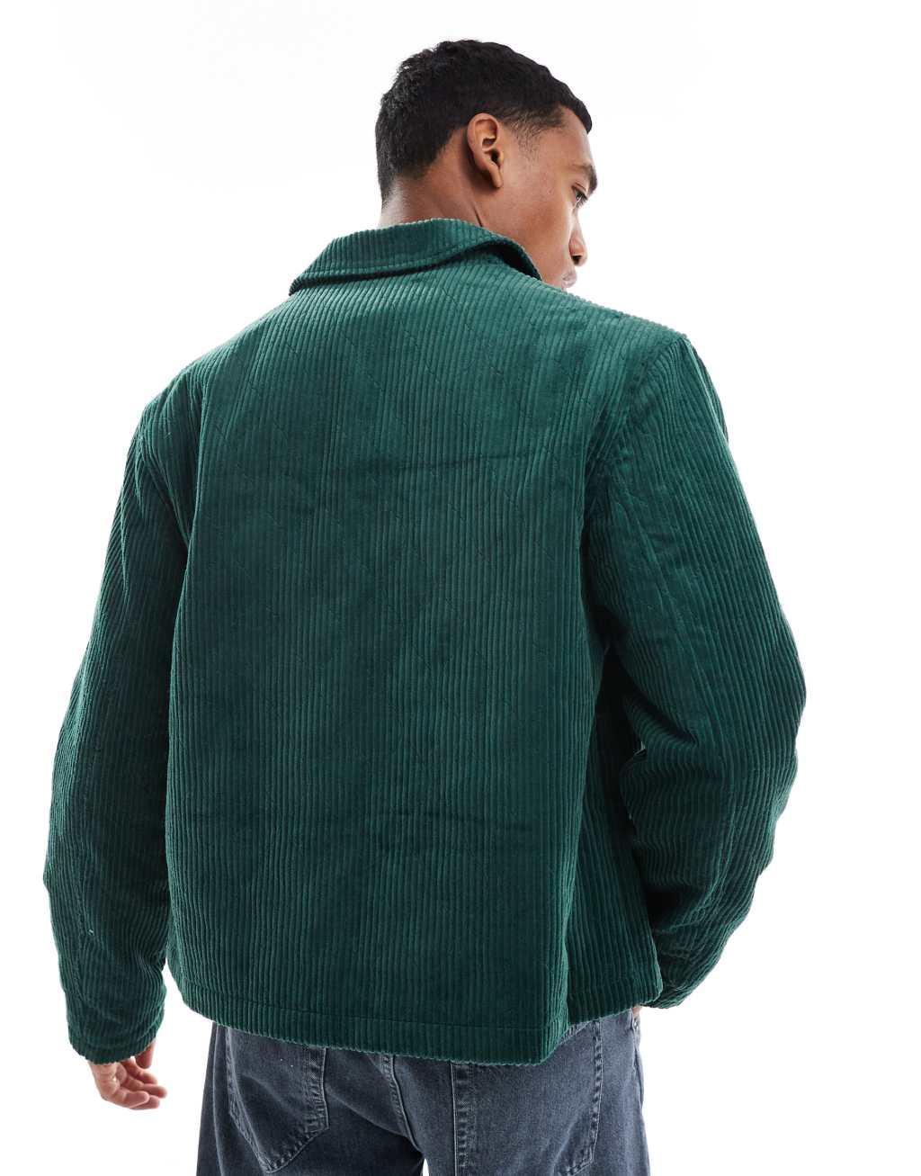 ASOS DESIGN corduroy quilted harrington jacket in green Product Image