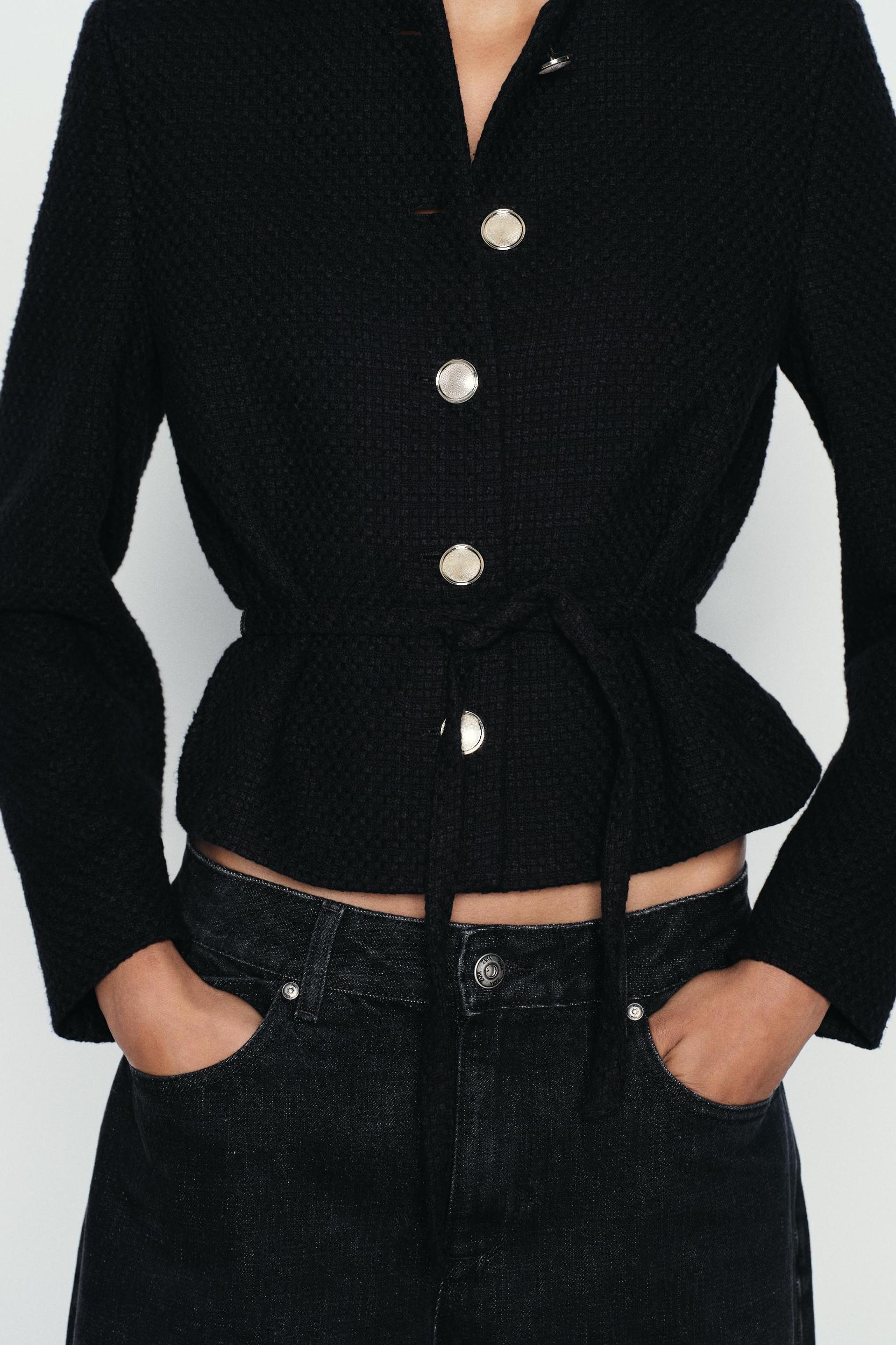 BELTED TEXTURED BLAZER Product Image