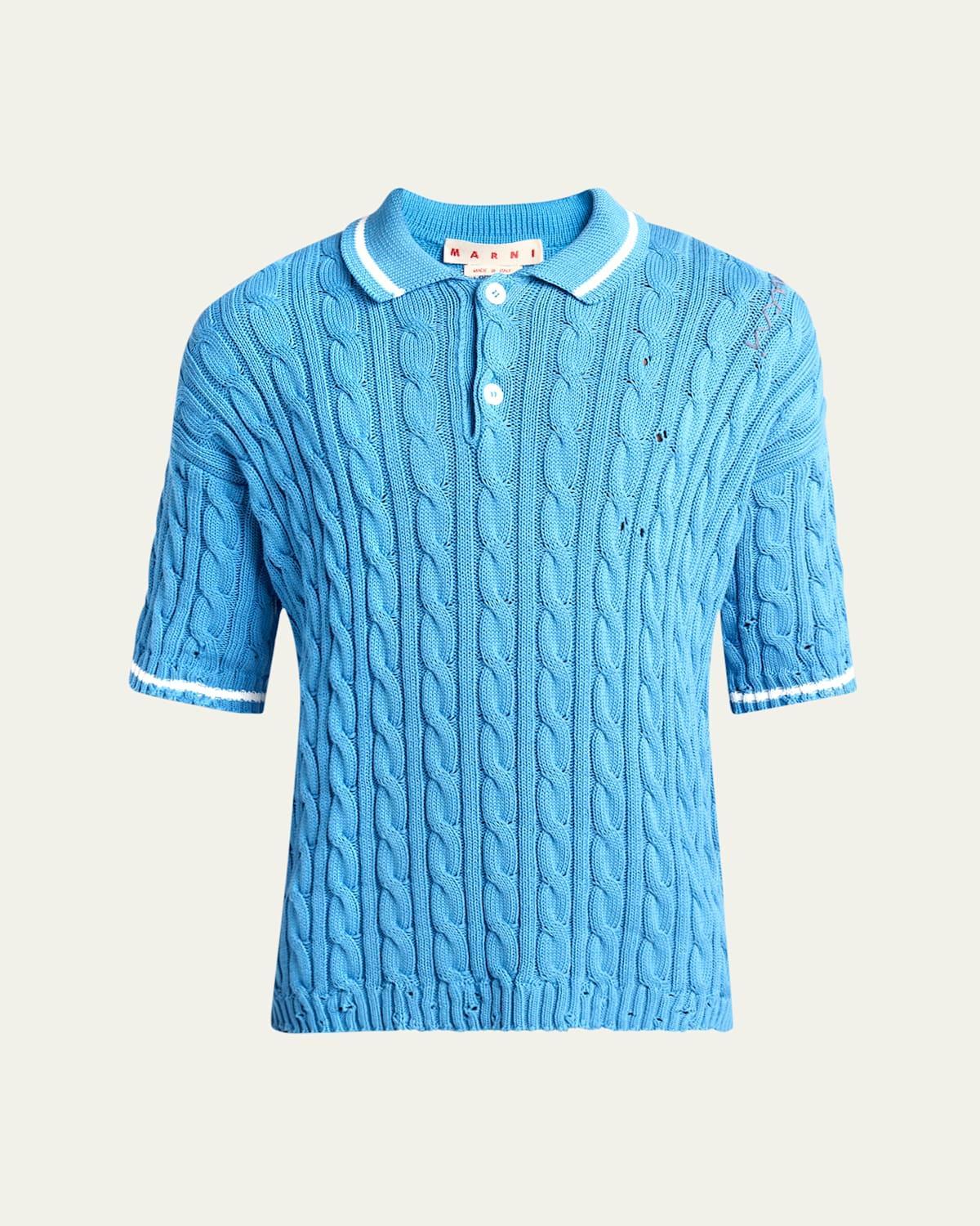 Mens Distressed Cable-Knit Polo Shirt Product Image