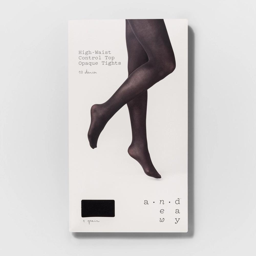 Womens 50D High Waist Control Top Opaque Tights Socks - A New Day S/M: Nylon Spandex Knit Hosiery Product Image