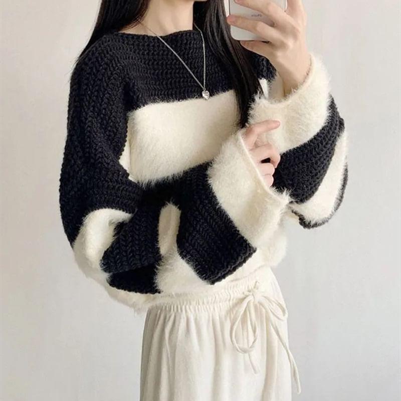 Crewneck Striped Crop Sweater Product Image