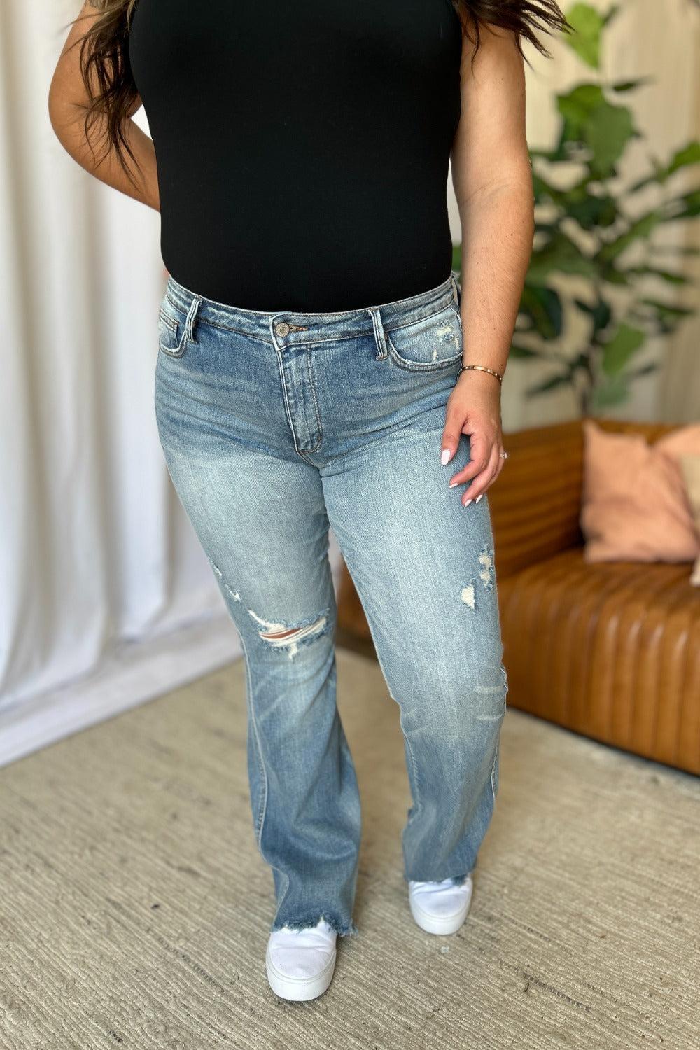 Tandi Mid-Rise Tummy Control Destroy Flare Judy Blue Jeans - ONLINE EXCLUSIVE! Product Image