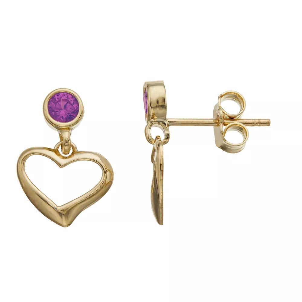 Kristen Kesho 10k Gold Round Lab-Created Gemstone Birthstone Heart Dangle Earrings, Women's, Sep Product Image