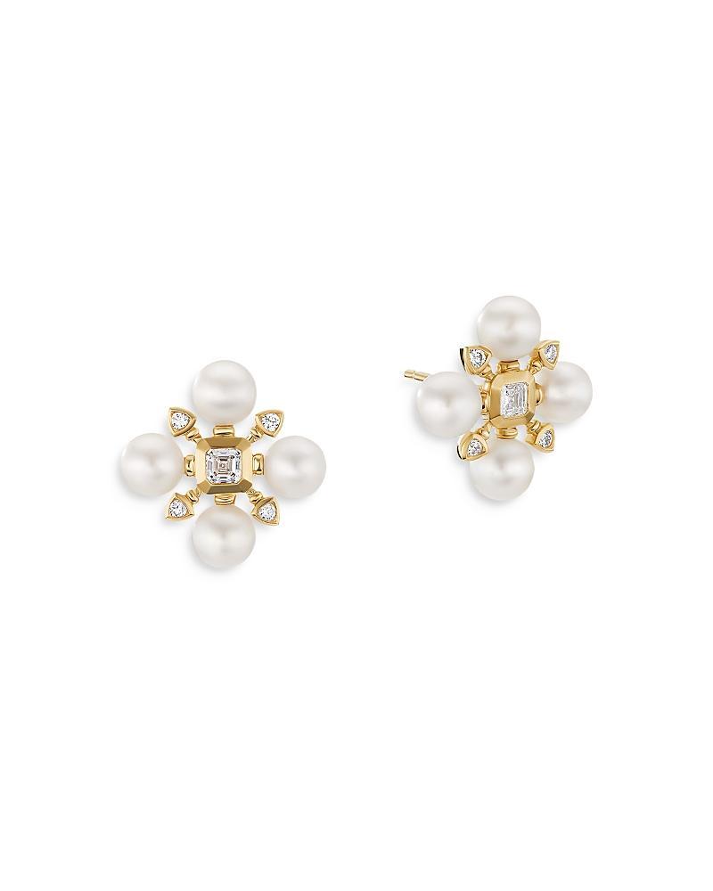 David Yurman 18K Yellow Gold Renaissance Diamond and Cultured Pearl Stud Earrings Product Image