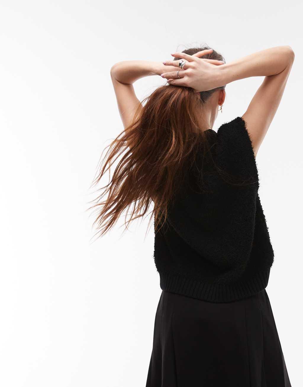 Mango knit button up vest in black Product Image