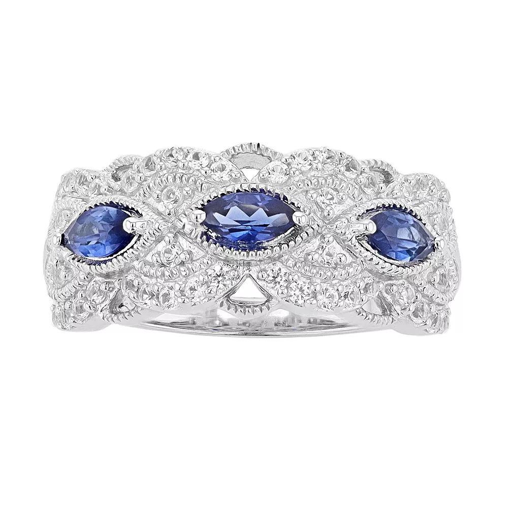 Sterling Silver Lab-Created Ceylon Sapphire & Lab-Created White Sapphire Band, Women's, Size: 6 Product Image