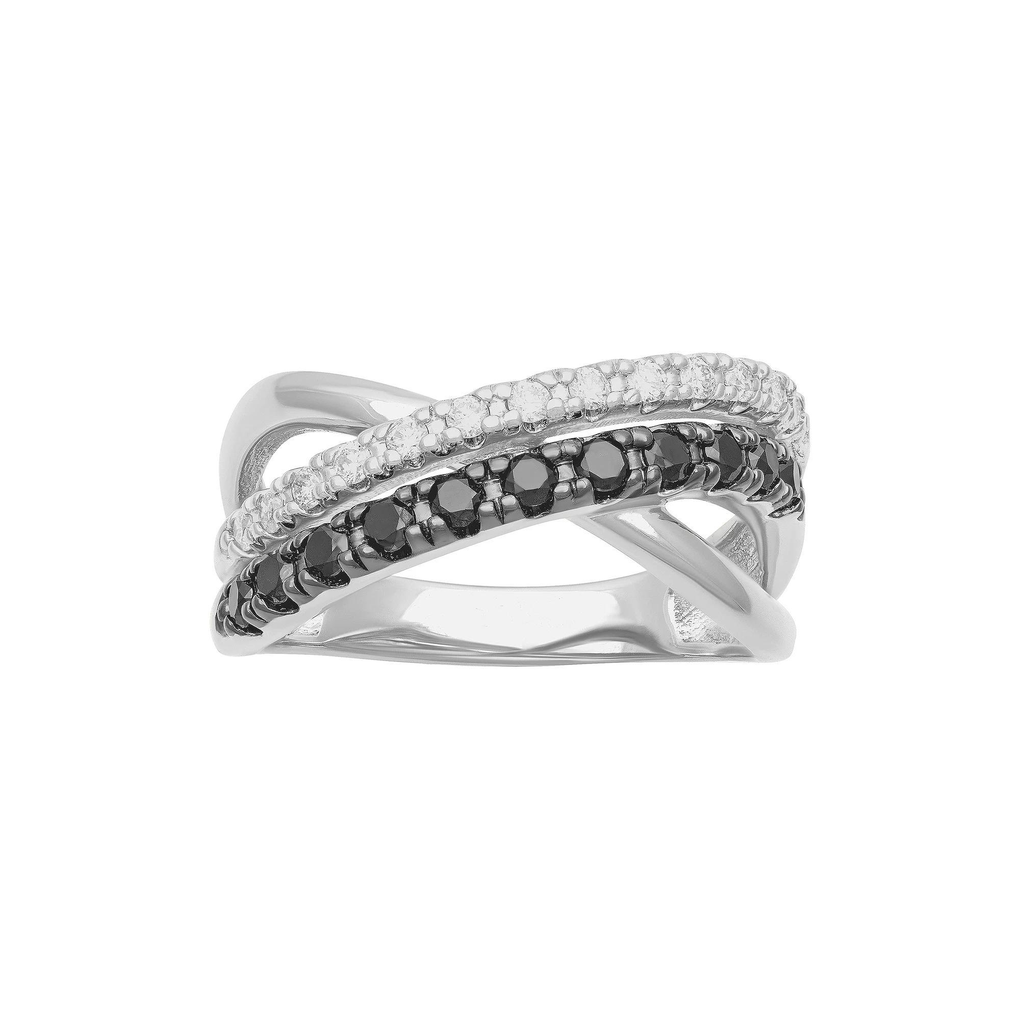 Love Always 1/2 Carat T.W. Black & White Diamond Crossover Band, Women's, Size: 5, Gold Over Sterling Product Image