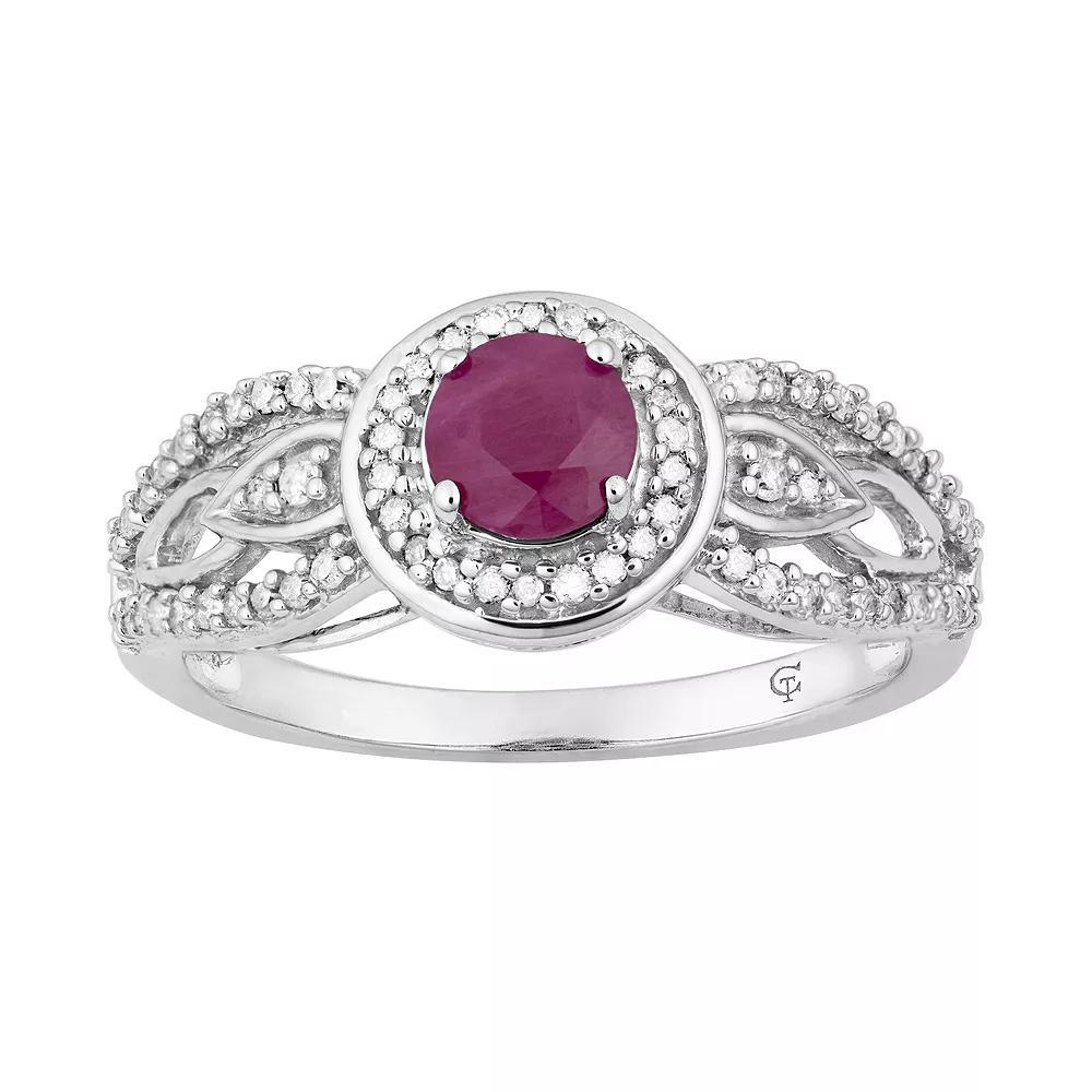 10k White Gold Ruby & 1/4 Carat T.W. Diamond Halo Ring, Women's, Size: 8, 10k Whgold Product Image