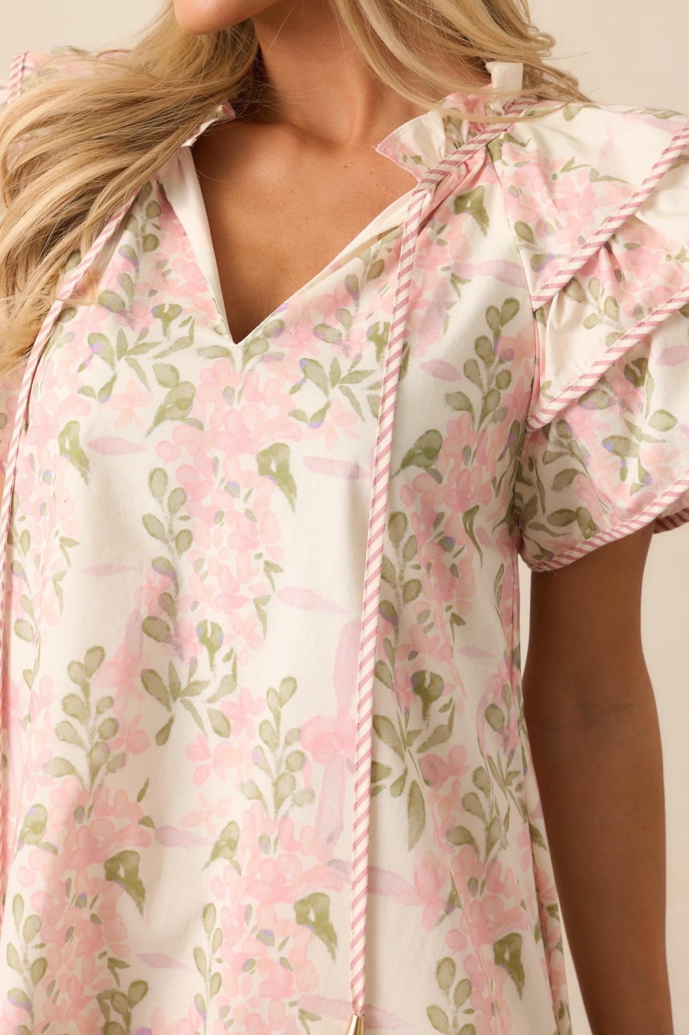 Garden Of Dreams Cotton Pink Flutter Sleeve Mini Dress Product Image