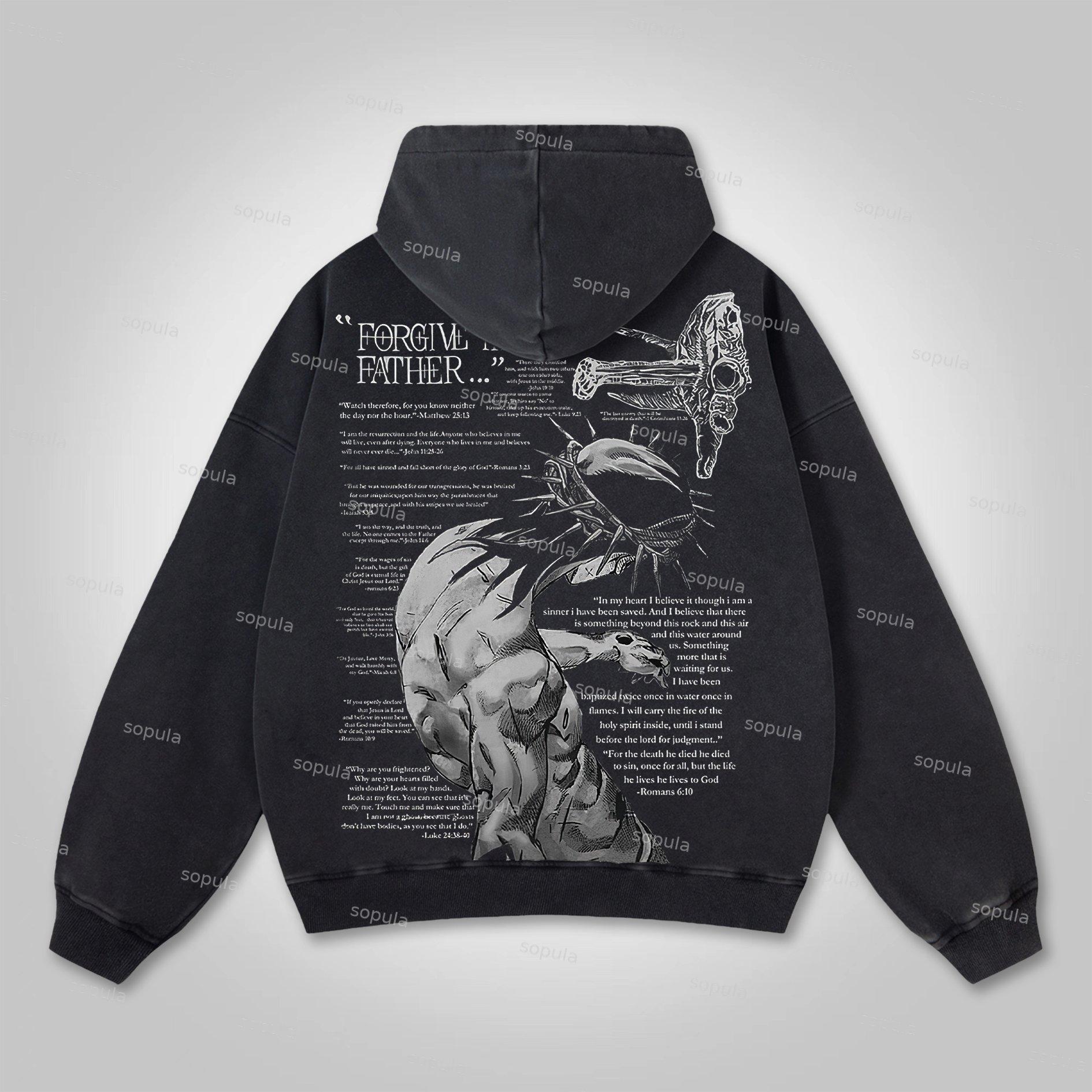 Forgive Them Father Graphic Acid Washed Oversized Hoodie Product Image