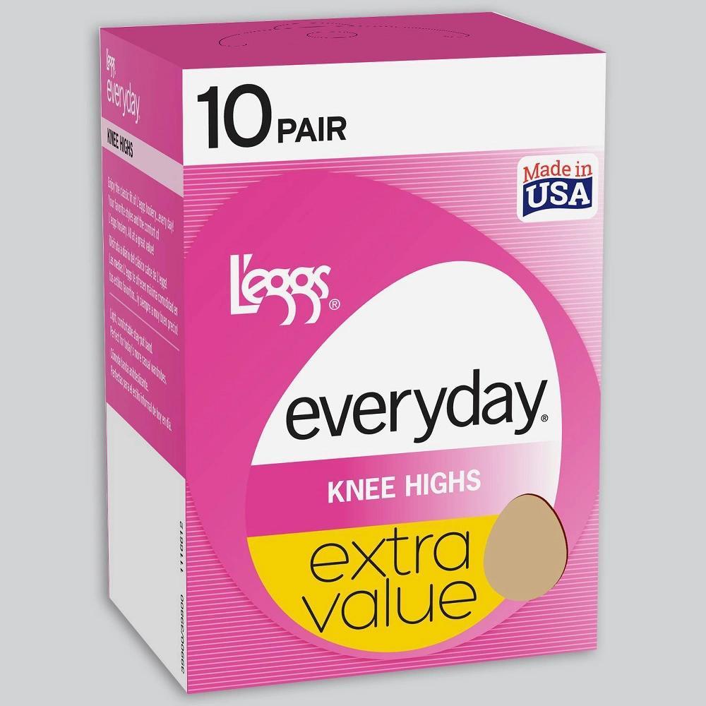 L'eggs Everyday Women's Reinforced Toe 10pk Knee Highs One Size Fits Most: Nylon Stockings, Sheer Knit Hosiery Product Image