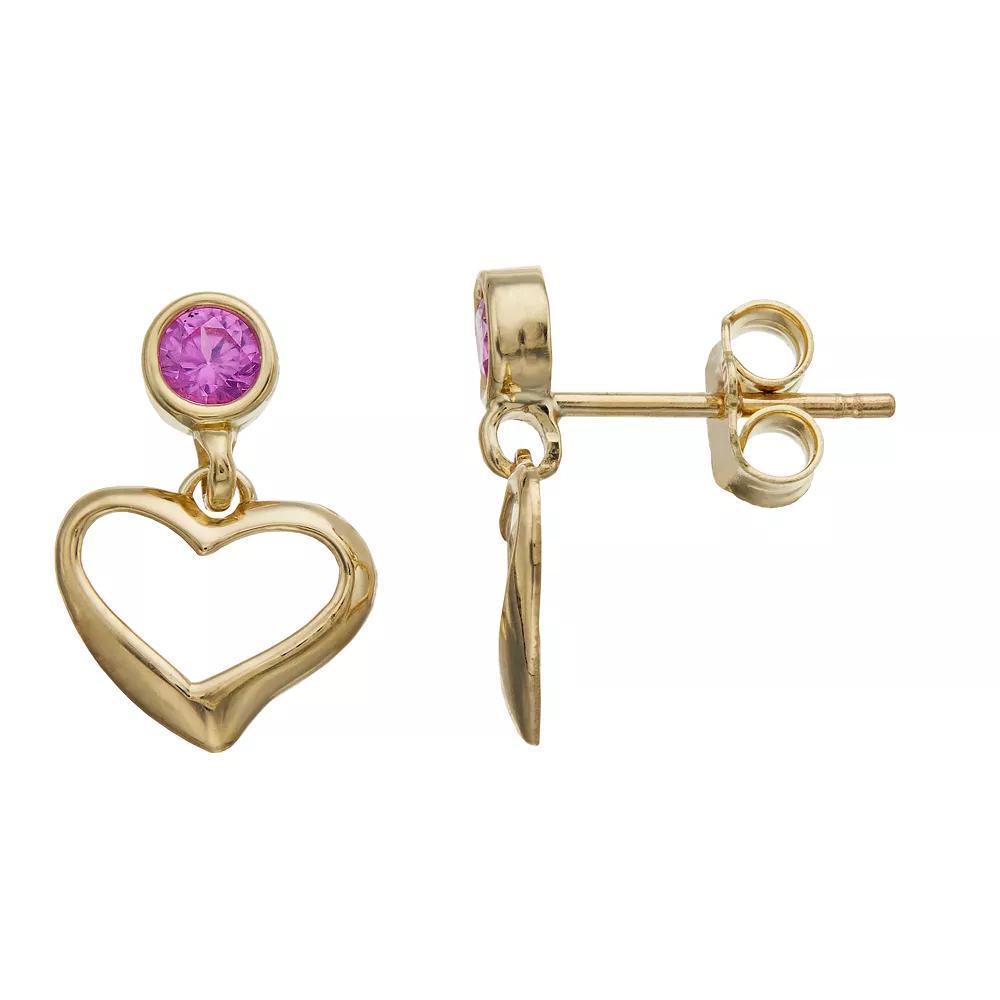 Kristen Kesho 10k Gold Round Lab-Created Gemstone Birthstone Heart Dangle Earrings, Women's, Sep Product Image