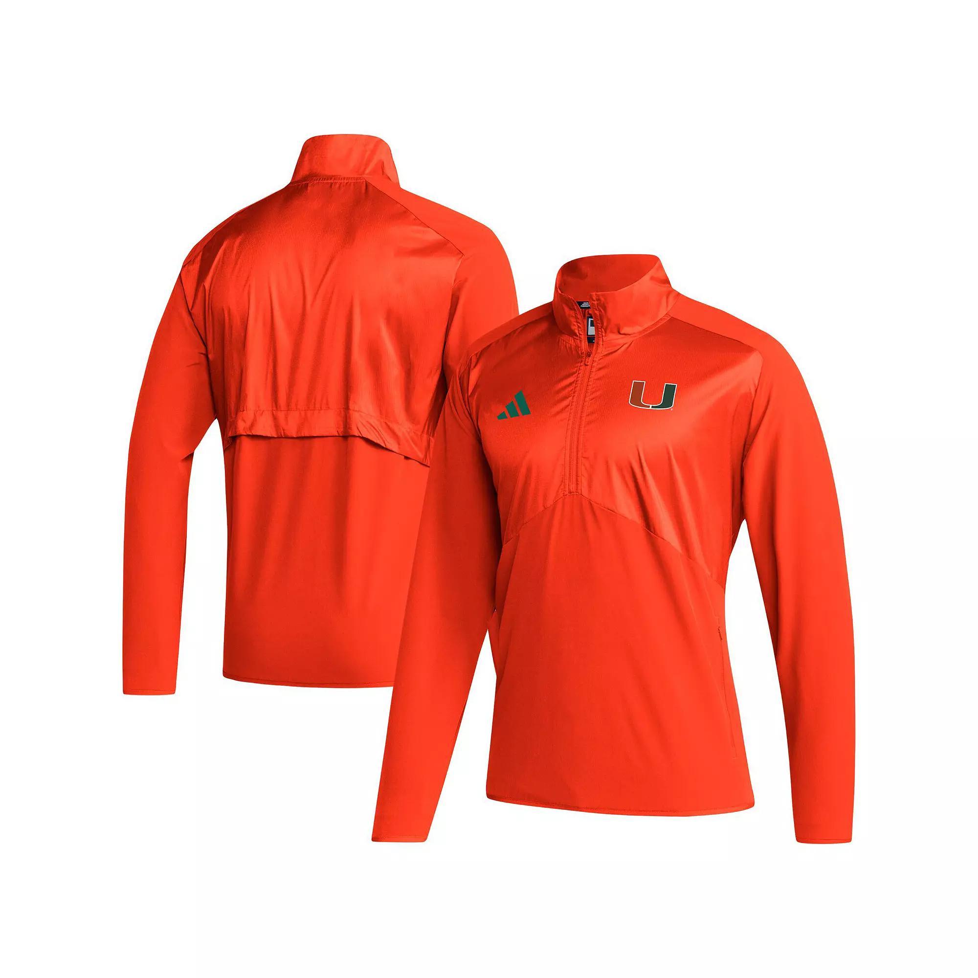 Men's adidas Orange Miami Hurricanes Sideline AEROREADY Raglan Sleeve Quarter-Zip Jacket, Size: Small Product Image