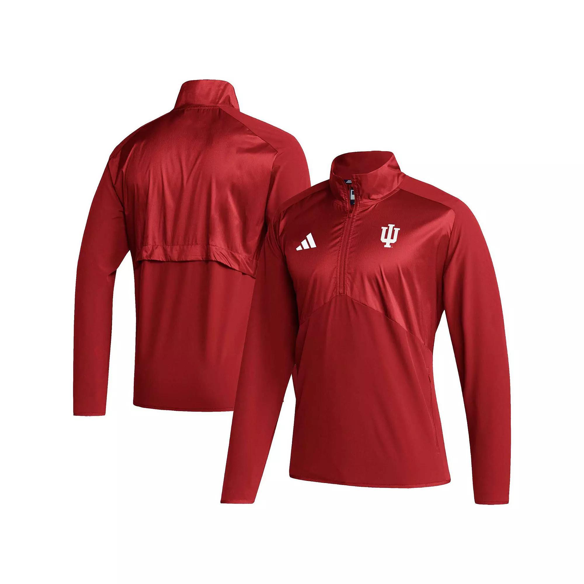 Men's adidas Crimson Indiana Hoosiers Sideline AEROREADY Raglan Sleeve Quarter-Zip Jacket, Size: Small, Red Product Image