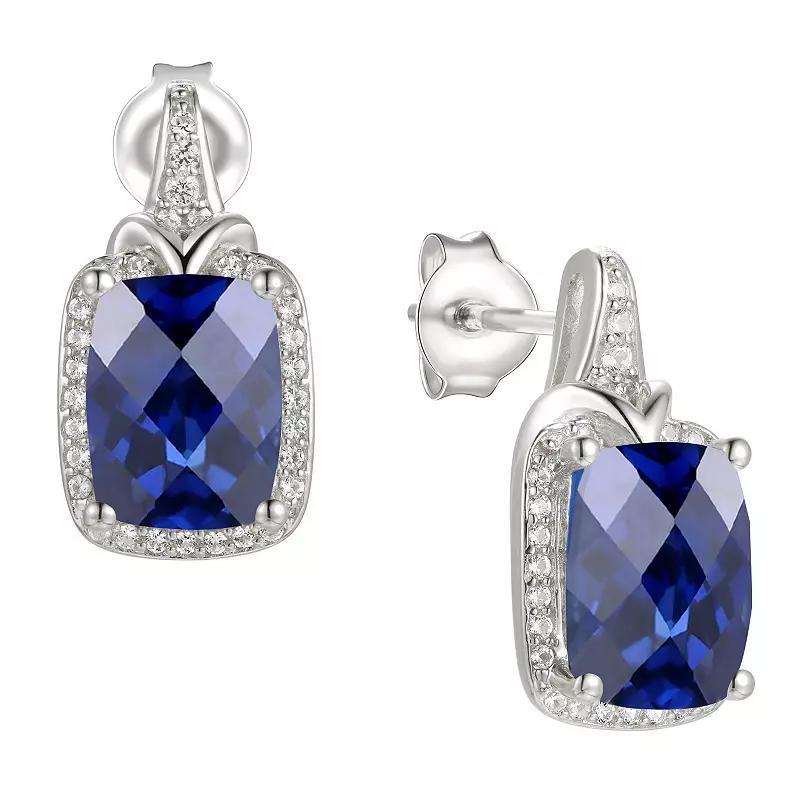 Rhodium-Plated Lab-Created Sapphire Stud Earrings, Women's, Sterling Product Image
