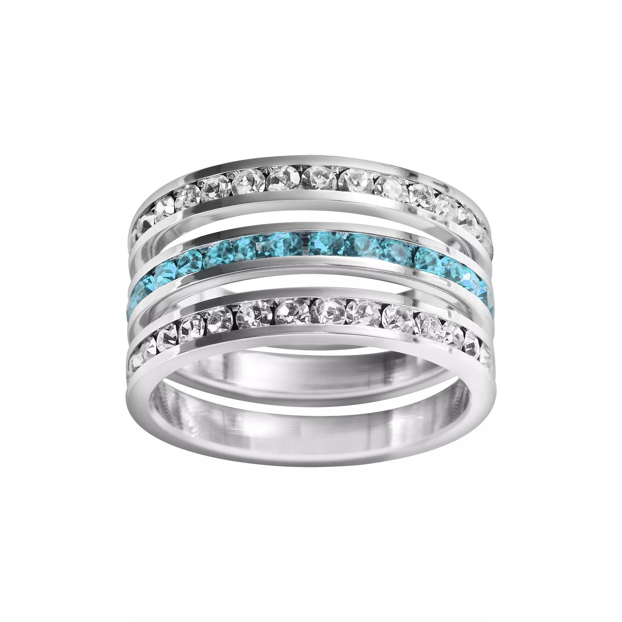 Traditions Jewelry Company Sterling Silver Crystal Eternity Ring Set, Womens White Blue Product Image