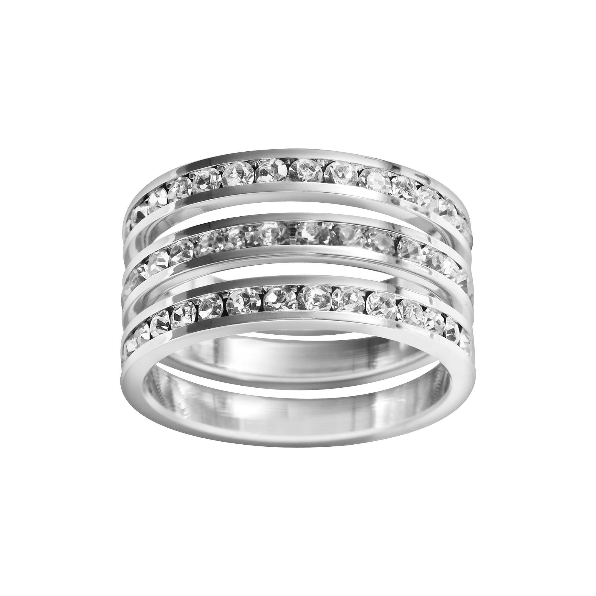 Traditions Jewelry Company Sterling Silver Crystal Eternity Ring Set, Womens White Blue Product Image