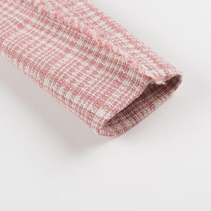 Peak Lapel Plaid Tweed Double Breasted Blazer Product Image