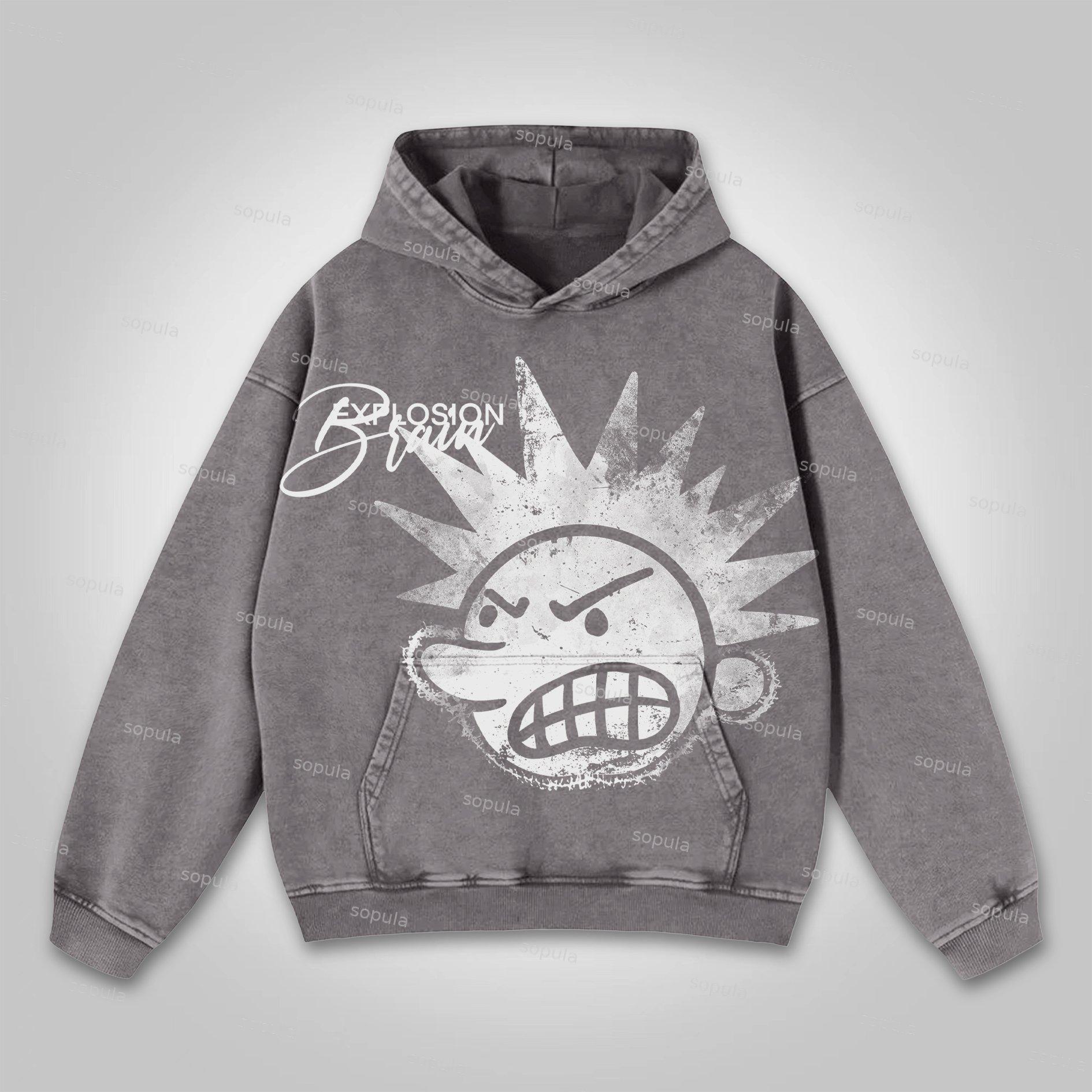Sopula Casual The Brain Explodes Graphic Washed Hoodie Product Image