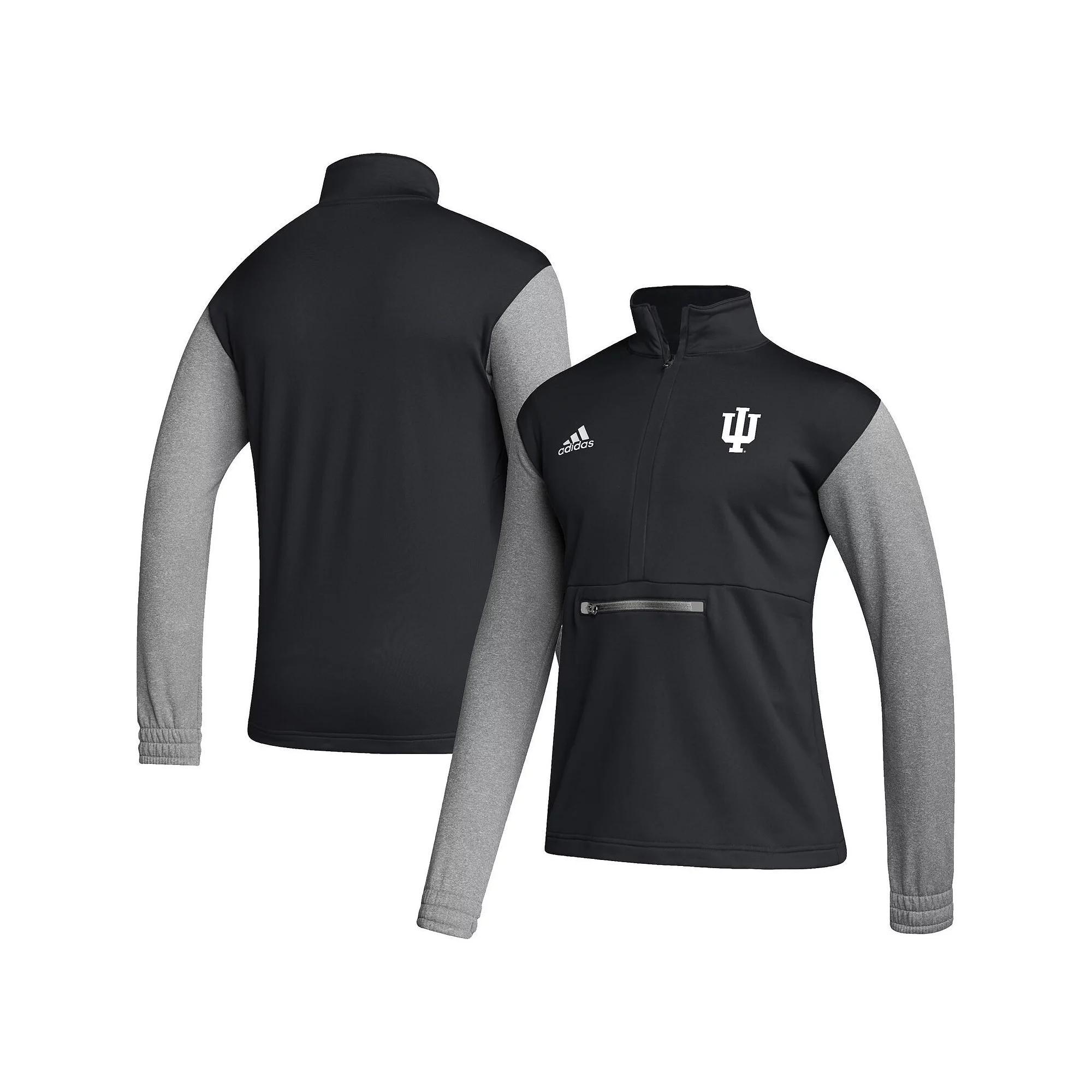Men's adidas Black/Heathered Gray Indiana Hoosiers Team AEROREADY Half-Zip Top, Size: Small Product Image