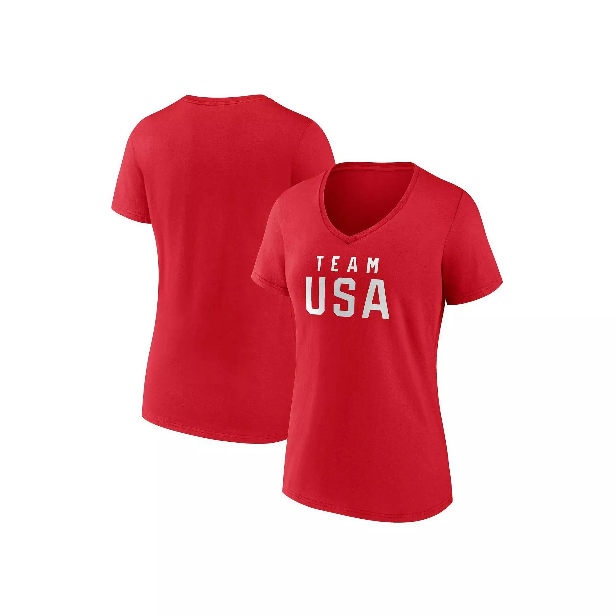 Women's Fanatics Red Team USA Wordmark V-Neck T-Shirt, Size: XL, Usa Red Product Image
