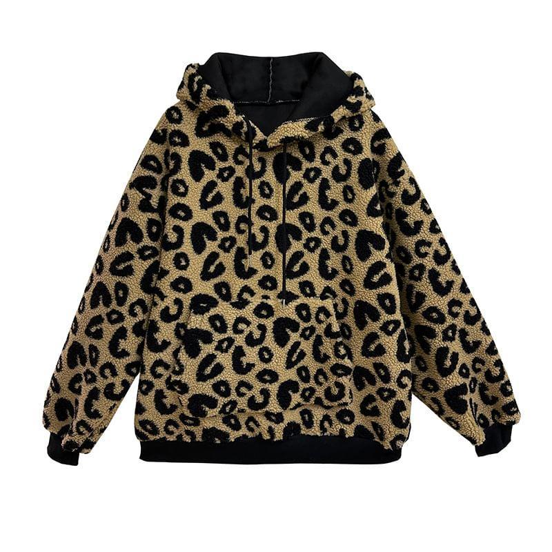 Animal Patterned Fleece Hoodie Product Image