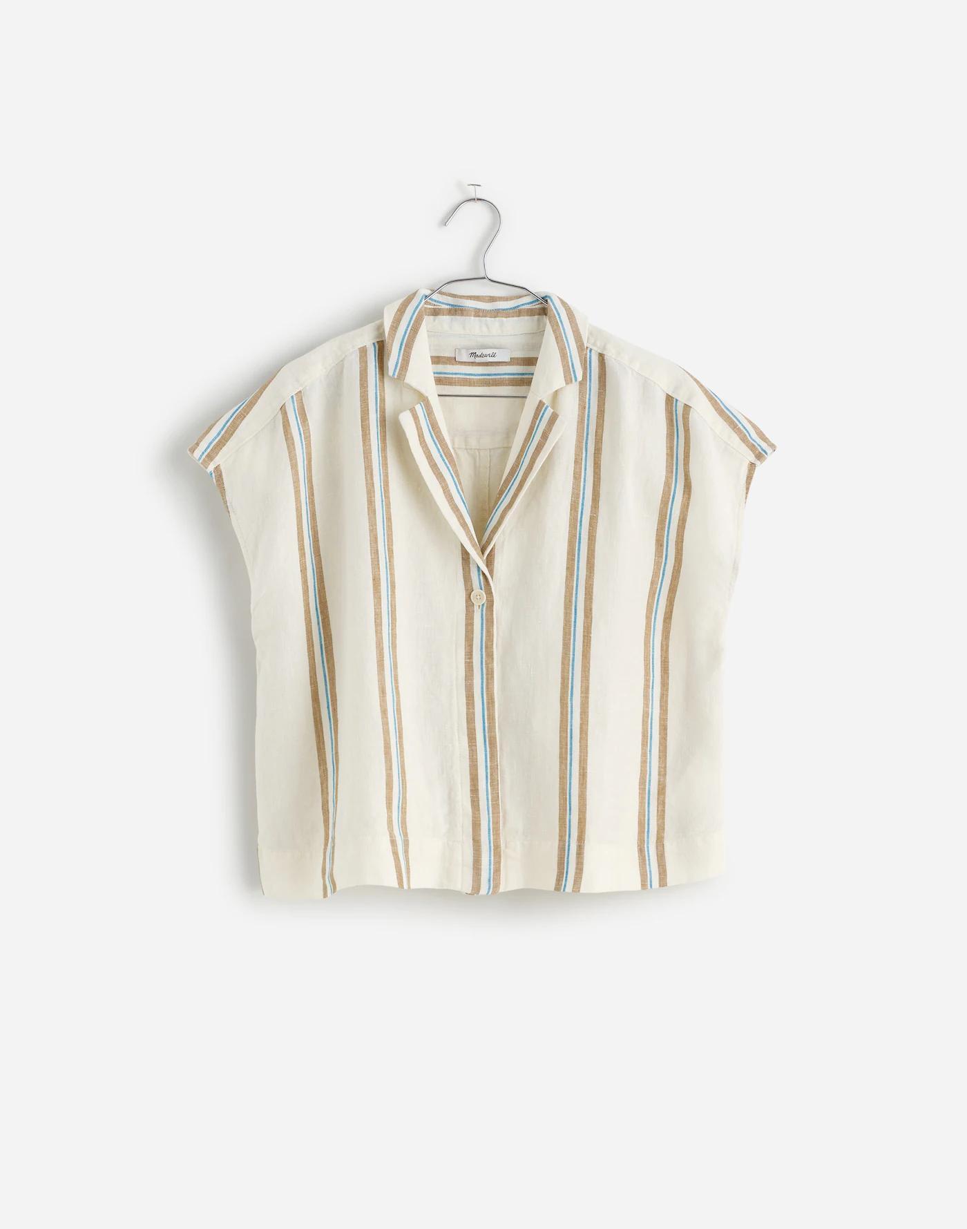 Boxy Cap-Sleeve Shirt in 100% Linen Product Image