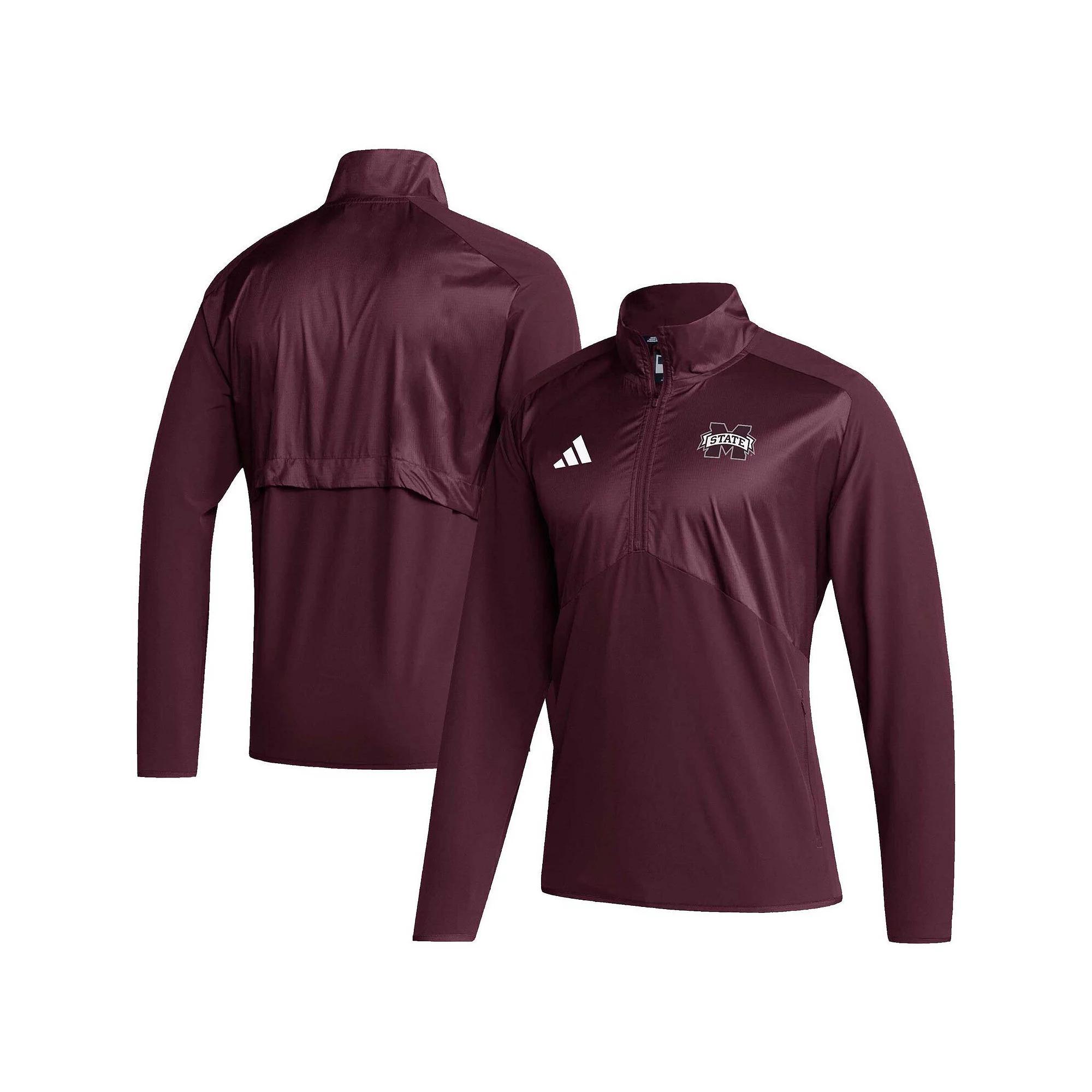 Men's adidas Maroon Mississippi State Bulldogs Sideline AEROREADY Raglan Sleeve Quarter-Zip Jacket, Size: Large, Mst Red Product Image