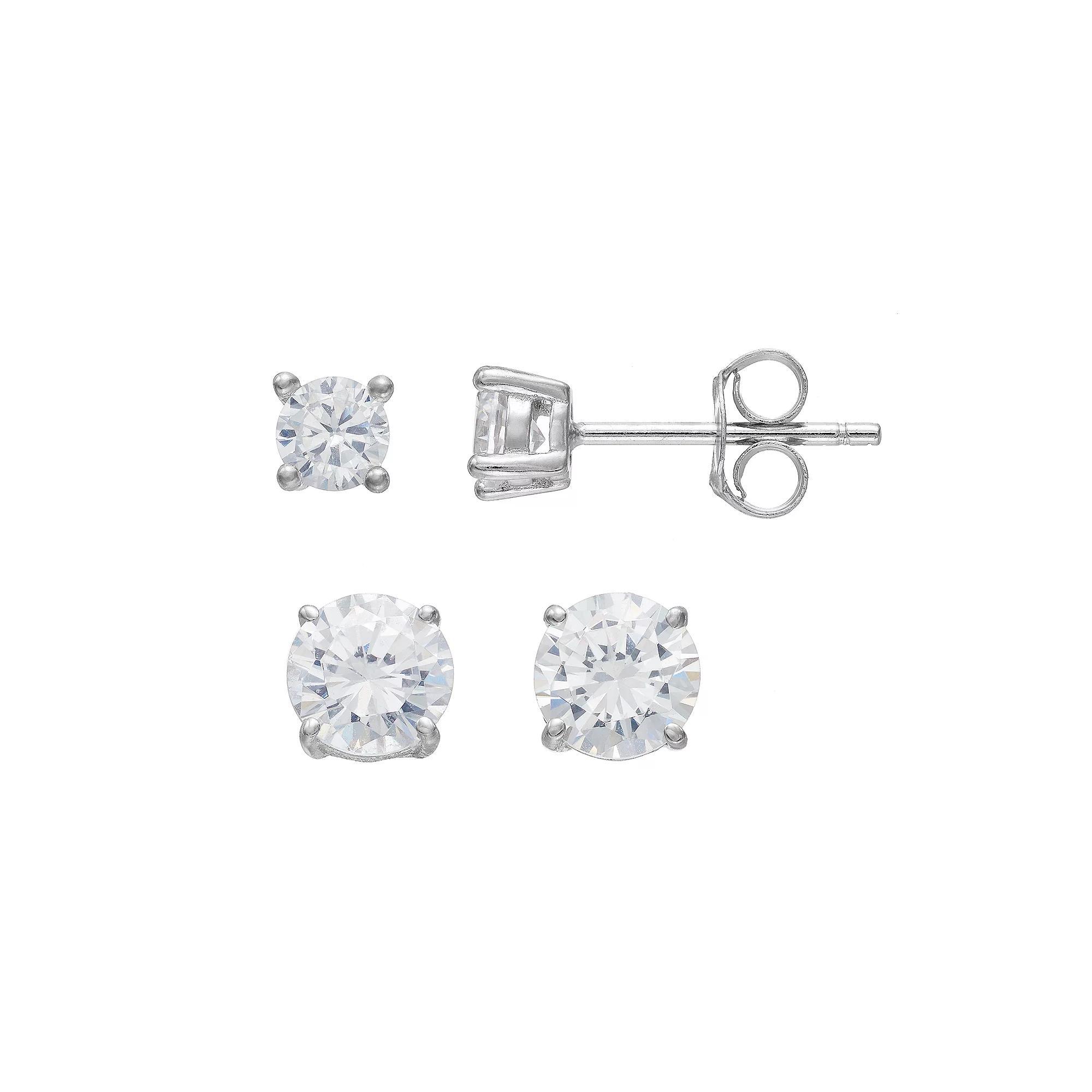 PRIMROSE Sterling Silver Cubic Zirconia Stud Earring Set, Women's Product Image