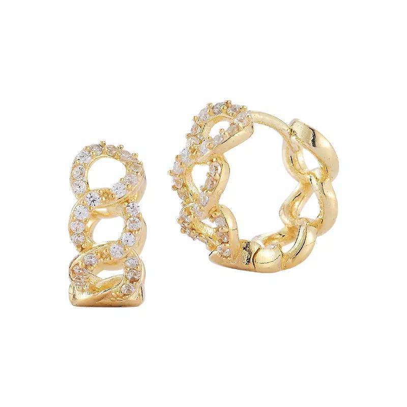 Sunkissed Sterling Small Cubic Zirconia Curb Hoop Earrings, Women's, Gold Tone Product Image