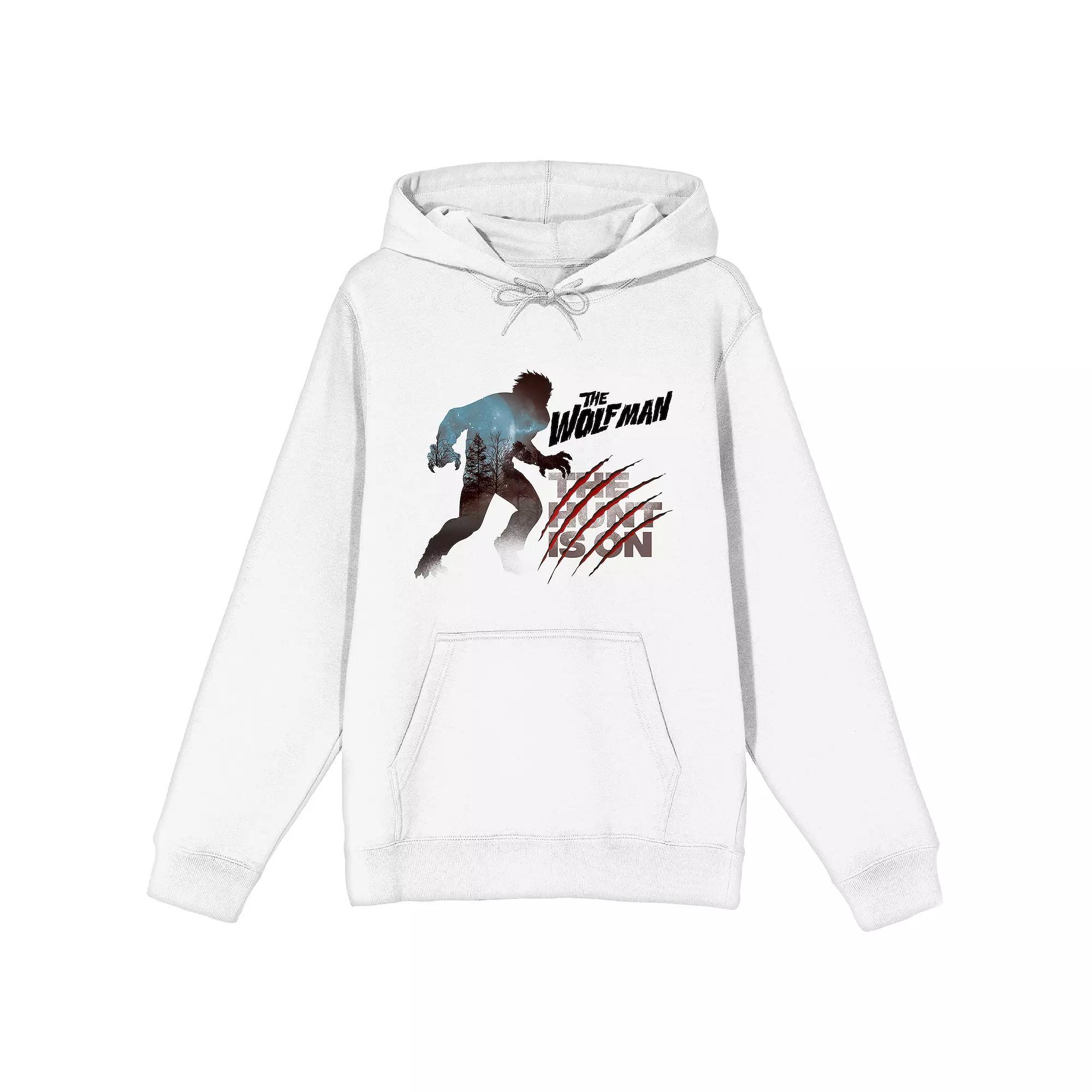 Men's Universal Monsters Wolfman The Hunt Is On Graphic Hoodie, Size: XXL, White Product Image