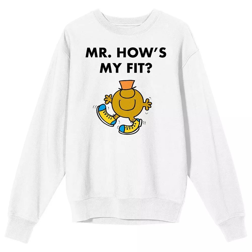 Men's Mr. Men And Little Miss Meme "Mr. How's My Fit" Long Sleeve Graphic Tee, Size: XL, White Product Image