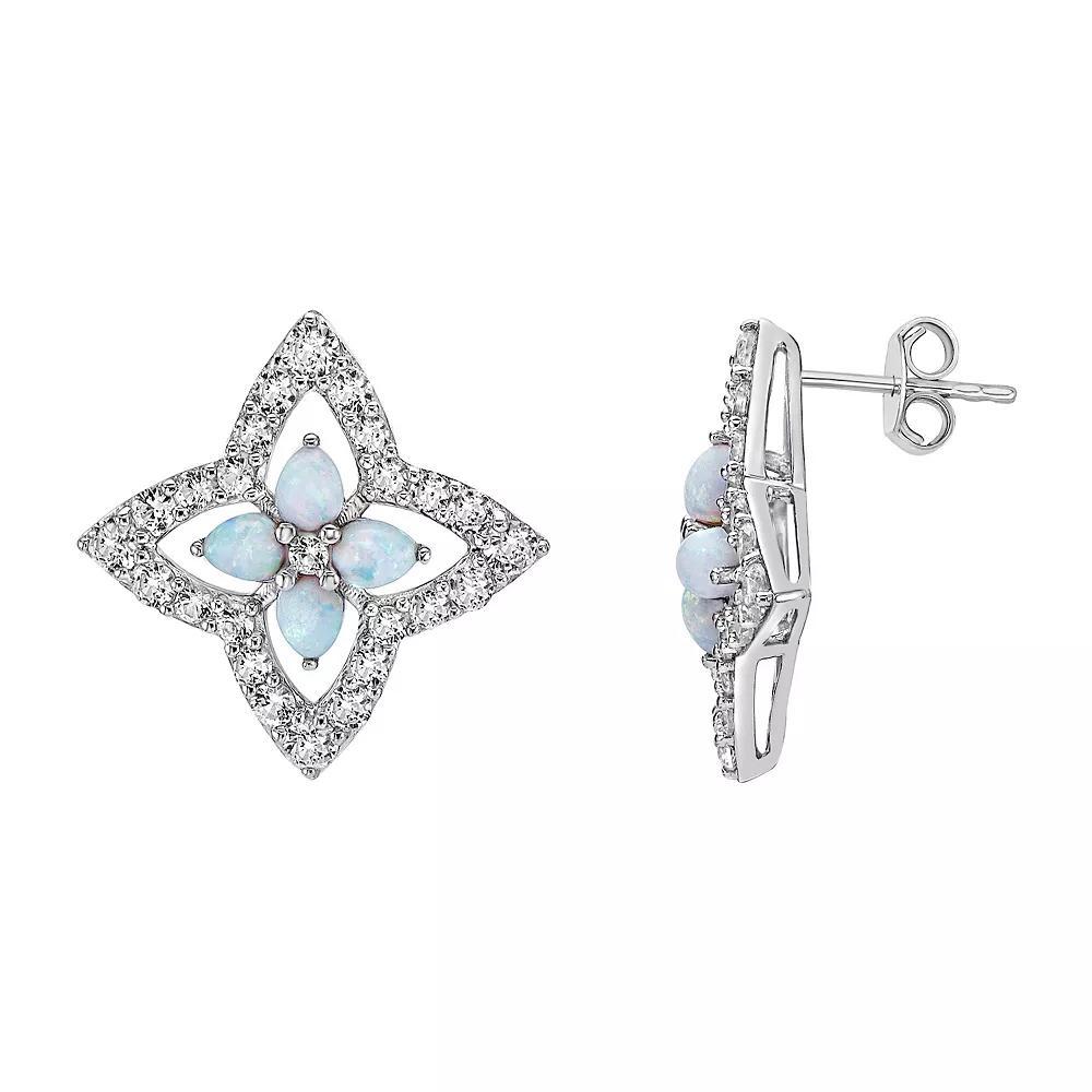 Gemminded Sterling Silver Lab-Created Opal and Lab-Created White Sapphire Stud Earrings, Women's Product Image
