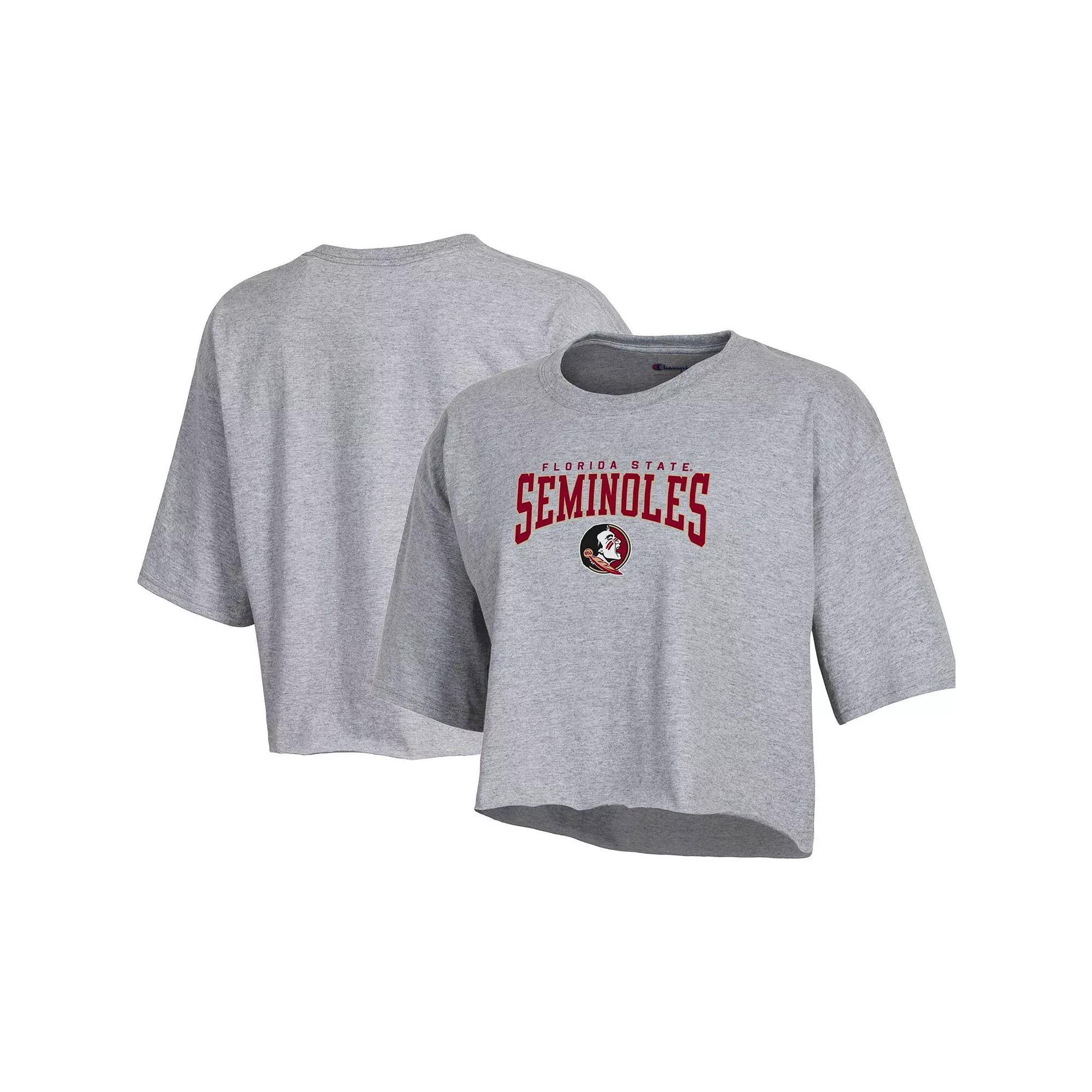 Women's Champion Heather Gray Florida State Seminoles Boyfriend Cropped T-Shirt, Size: XL, Grey Product Image