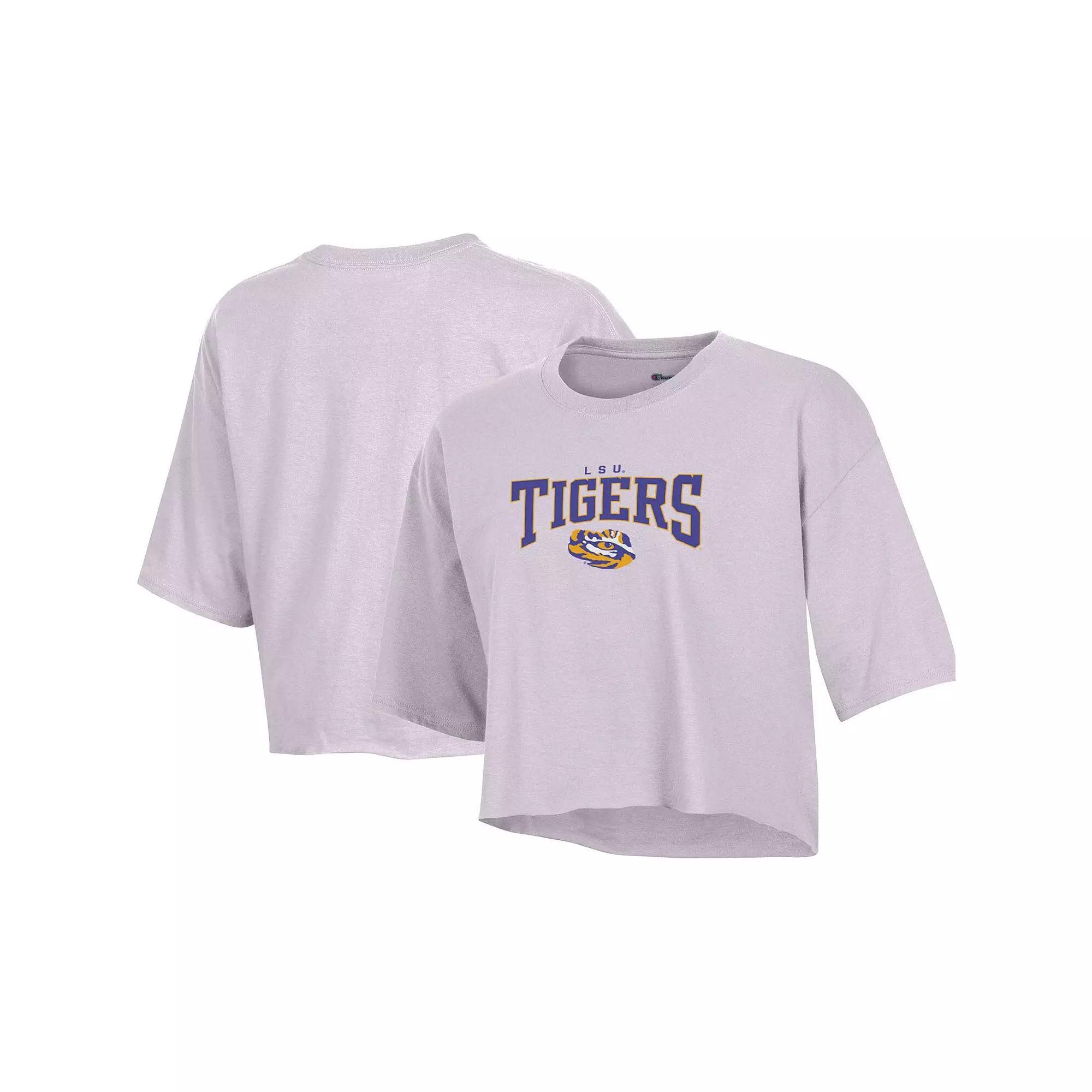 Women's Champion Lavender LSU Tigers Boyfriend Cropped T-Shirt, Size: XXL, Team Product Image