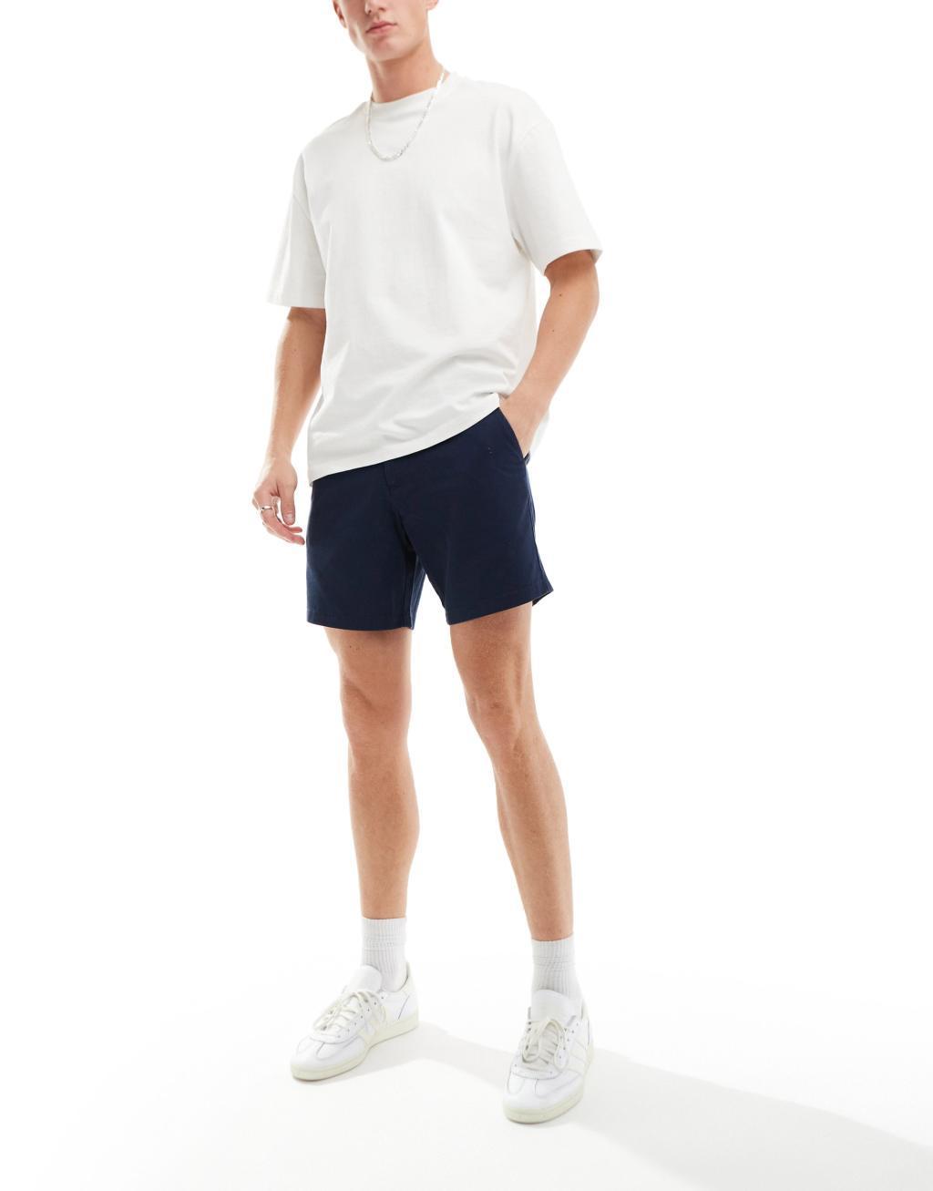 ASOS DESIGN 2 pack slim stretch chino shorts in black and navy save Product Image