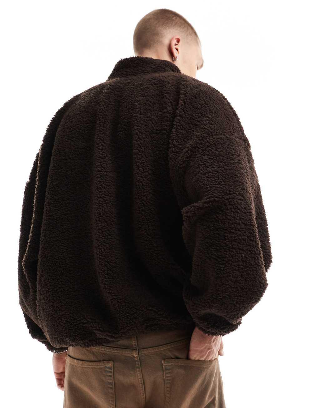ASOS DESIGN extreme oversized borg sweatshirt with funnel neck in brown Product Image