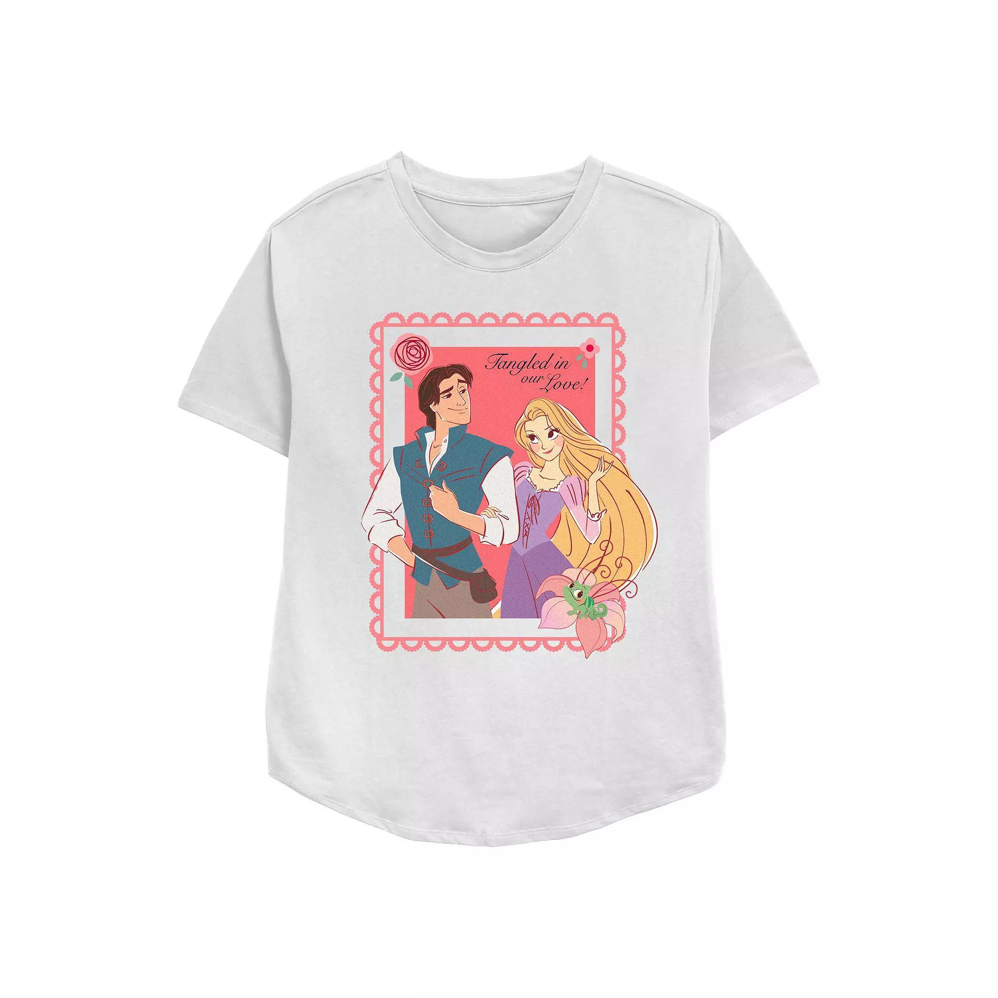 Disney's Tangled Flynn And Rapunzel Tangled In Love Women's Relaxed Fit Graphic Tee, Size: Medium, White Product Image
