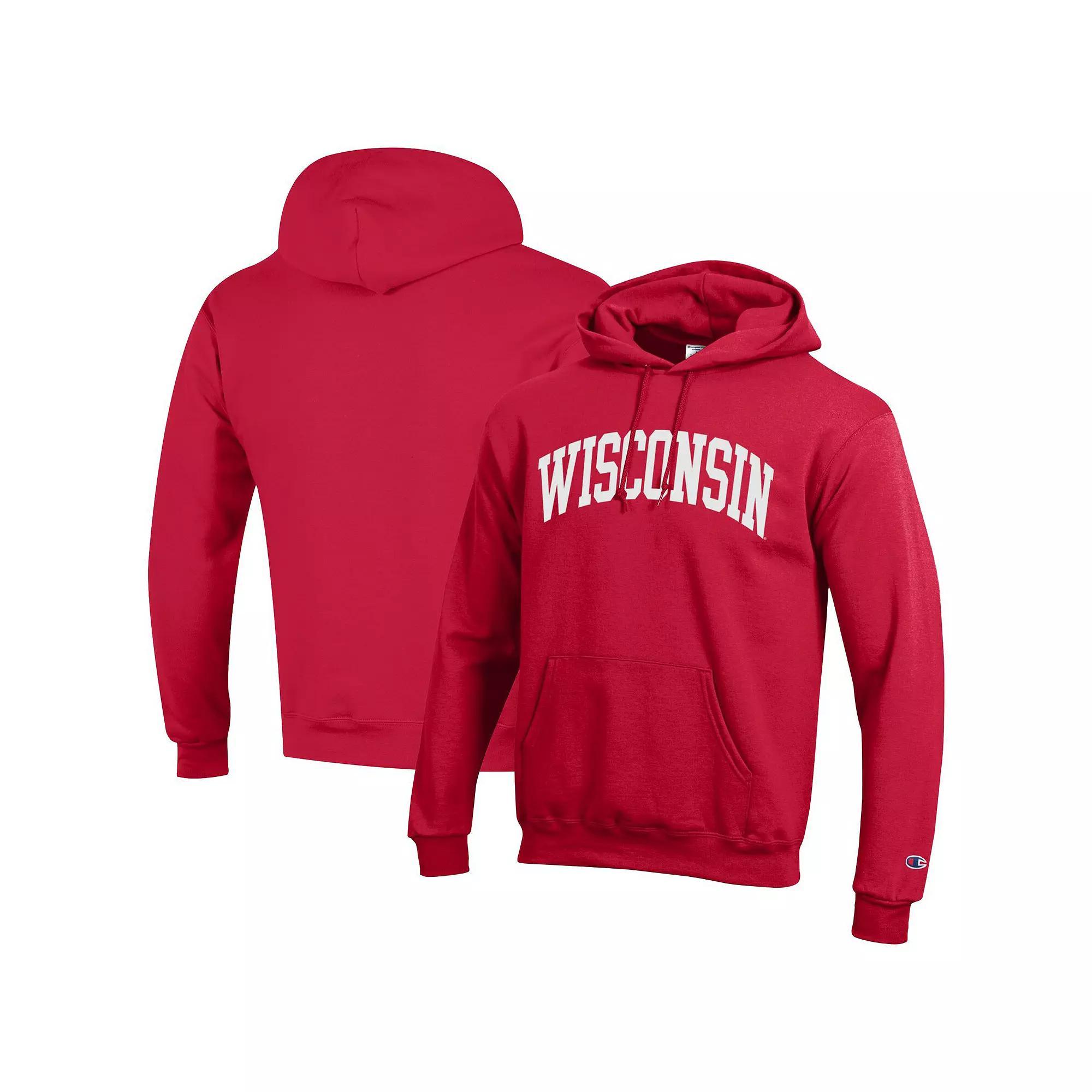 Men's Champion  Red Wisconsin Badgers Basic Arch Fleece Pullover Hoodie, Size: Medium Product Image