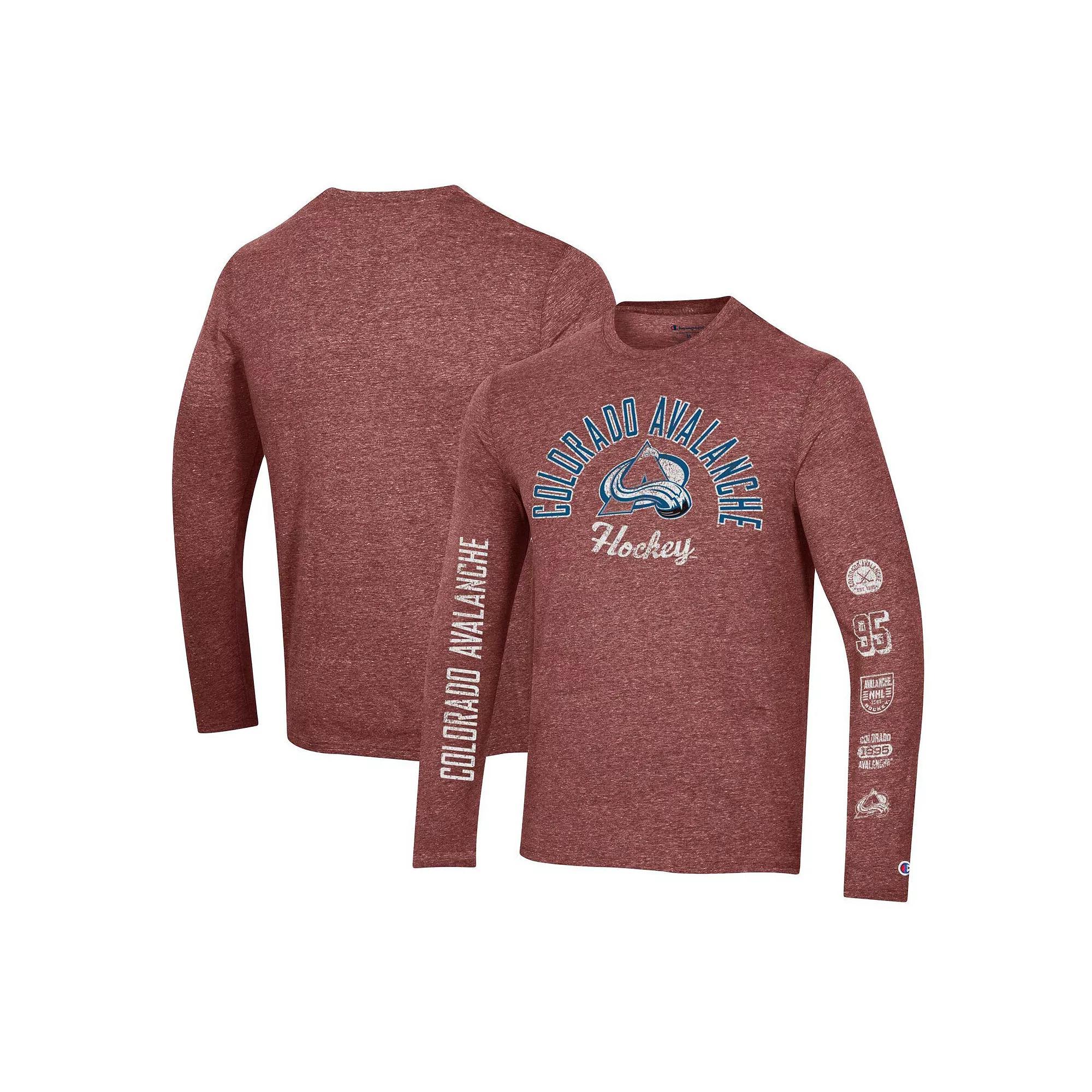 Men's Champion Heather Black Carolina Hurricanes Multi-Logo Tri-Blend Long Sleeve T-Shirt, Size: Small, Charco Product Image