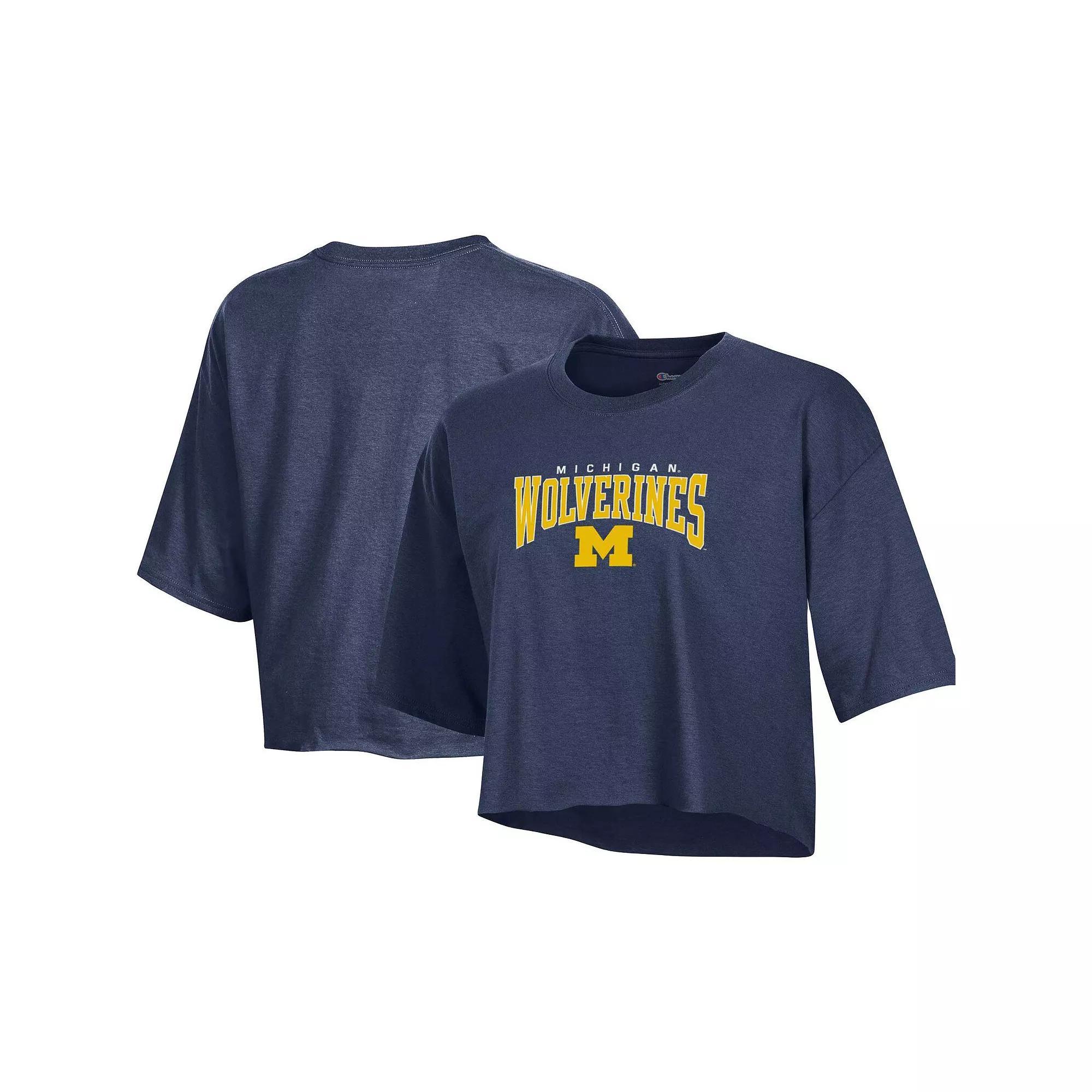 Women's Champion Heather Navy Michigan Wolverines Boyfriend Cropped T-Shirt, Size: XL, Blue Product Image