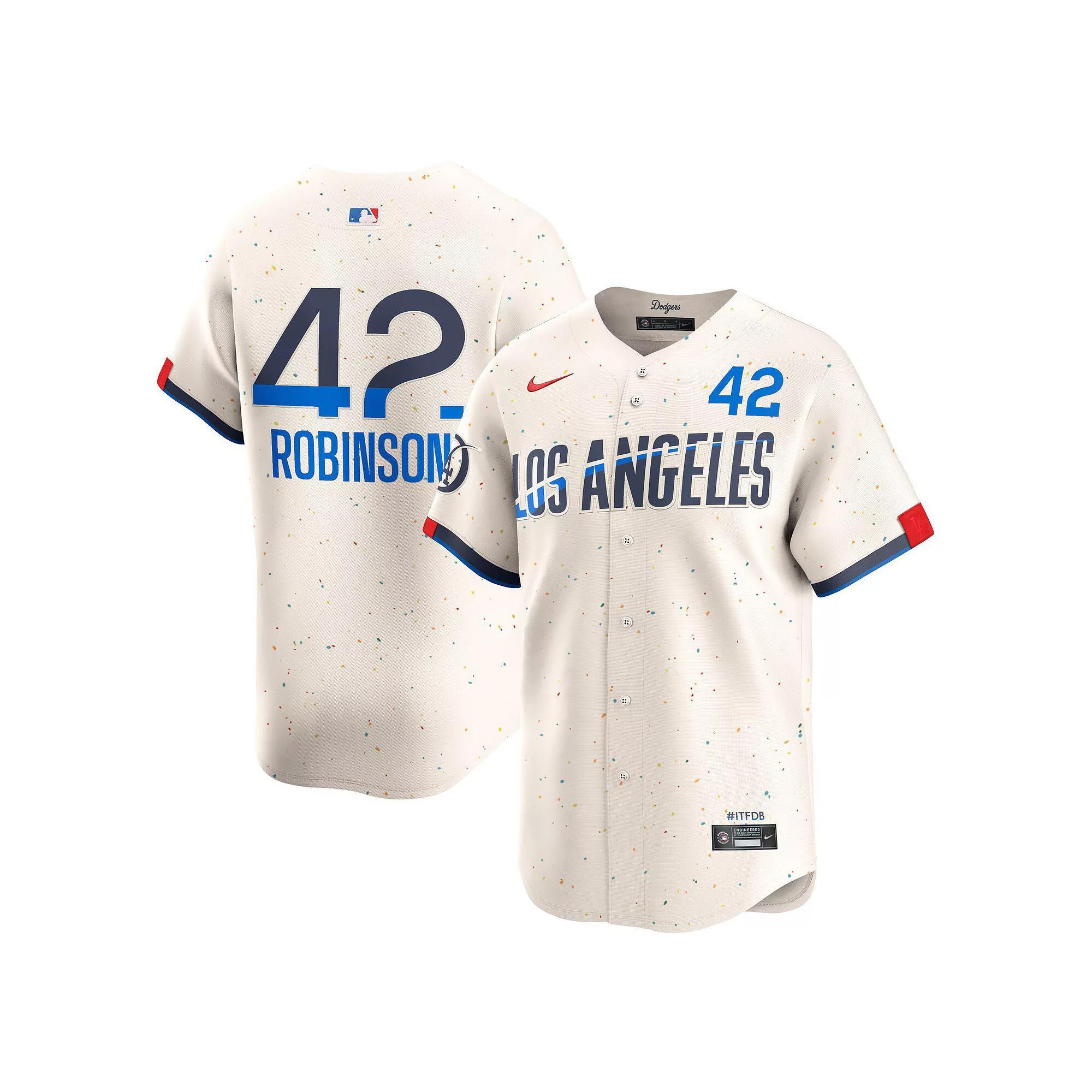 Men's Nike Jackie Robinson Cream Los Angeles Dodgers 2024 City Connect Limited Player Jersey, Size: Medium, Beige Product Image