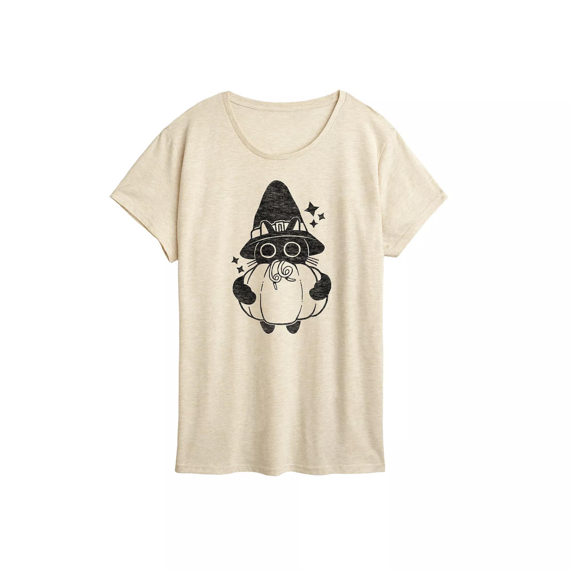 Womens Witch Cat With Pumpkin Graphic Tee Product Image