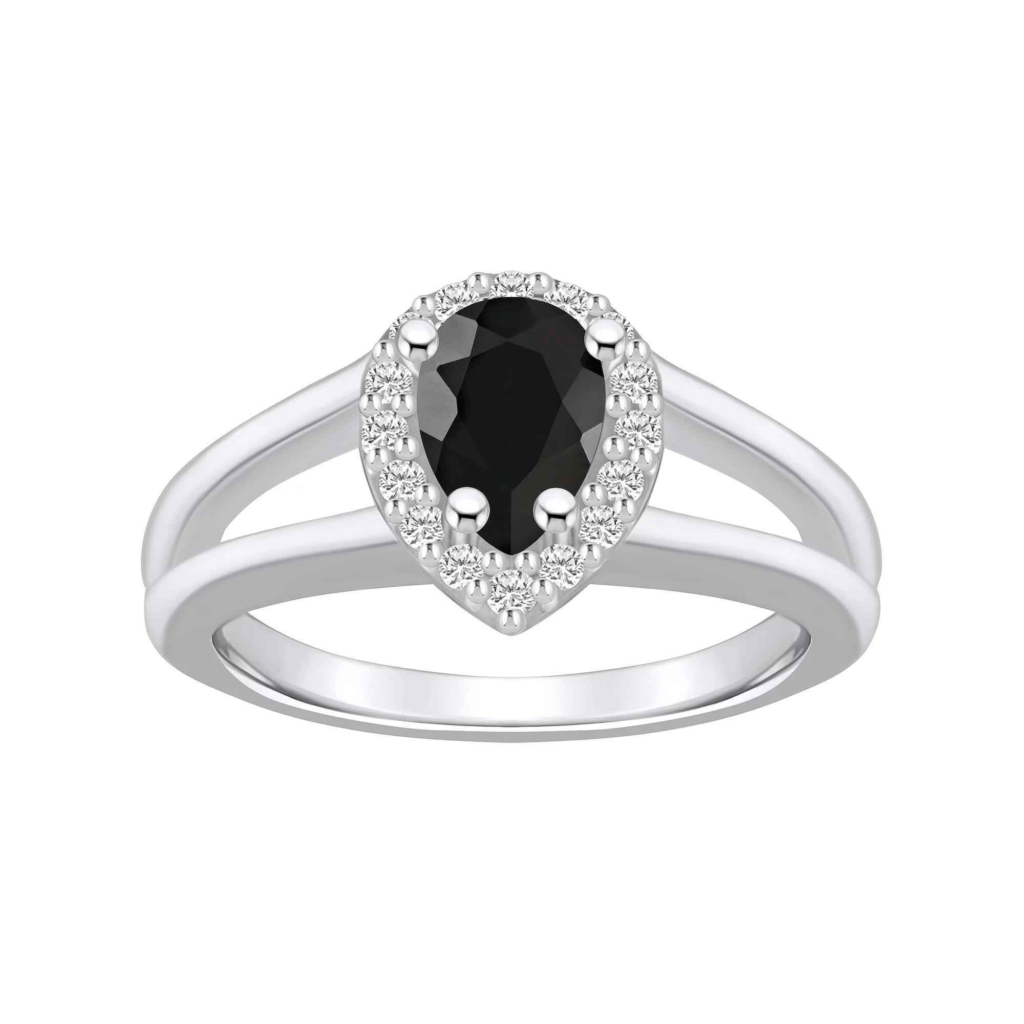 Alyson Layne 10k White Gold Pear Shape Gemstone 1/6 Carat T.W. Diamond Halo Ring, Women's, Black Product Image