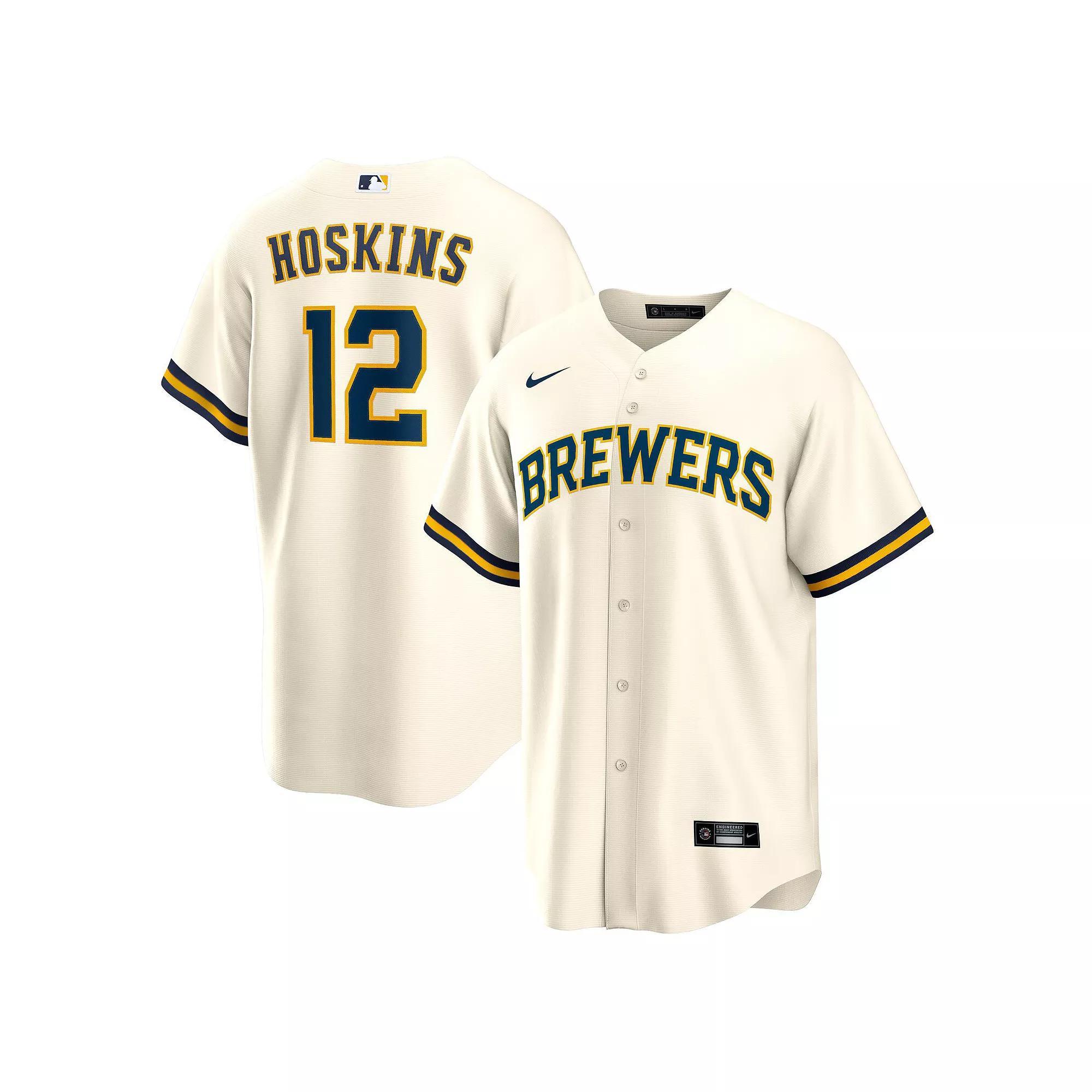 Men's Nike Rhys Hoskins Cream Milwaukee Brewers Home Replica Player Jersey, Size: Large, Beige Product Image