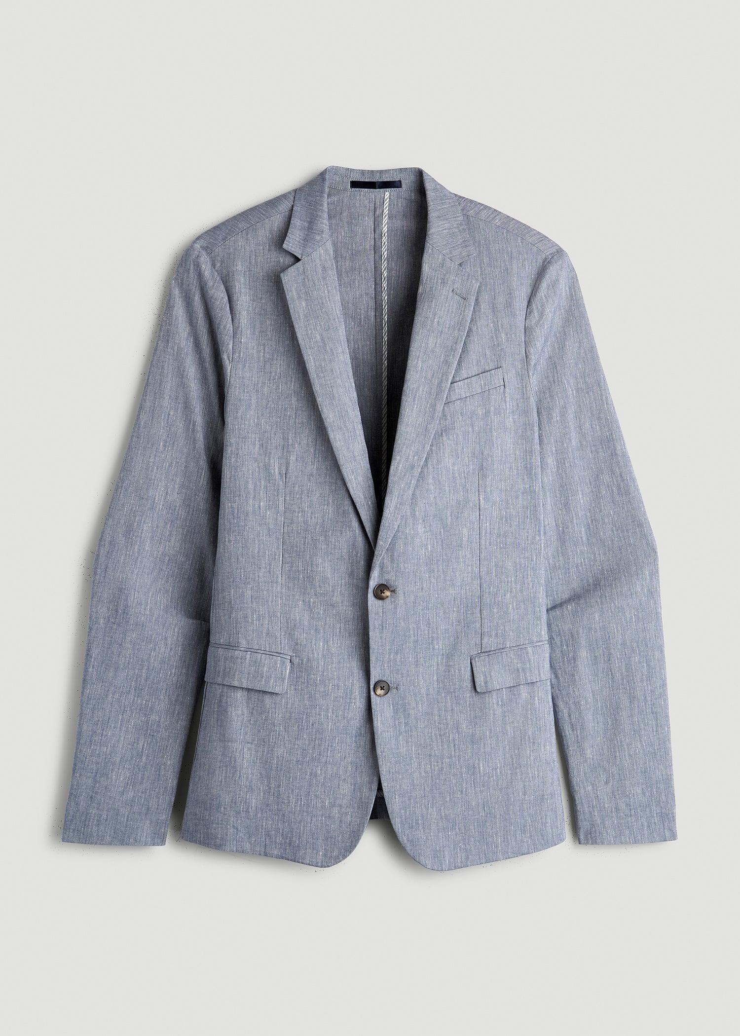 Stretch Linen Blazer for Tall Men in Navy Linen Product Image