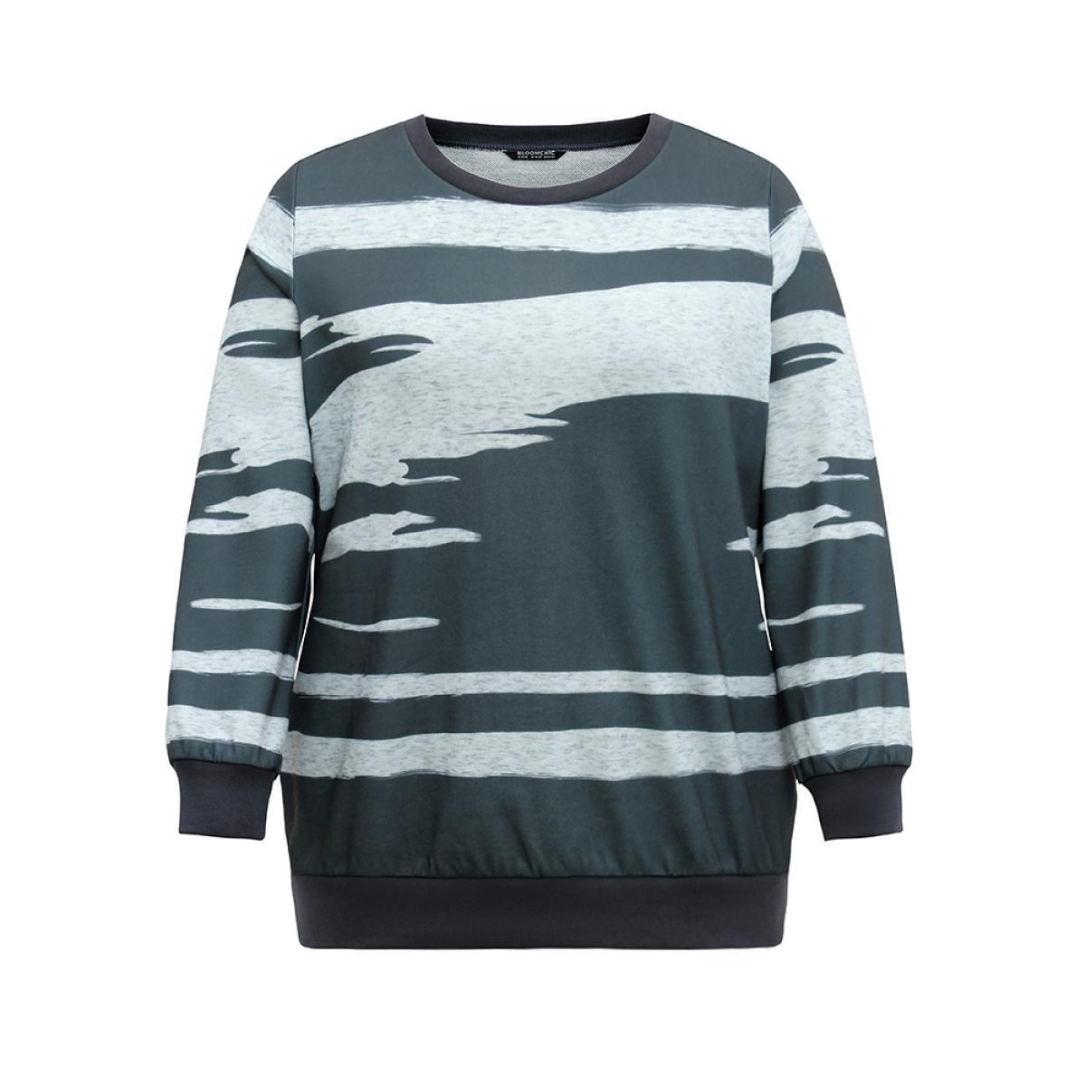 Plus Size Brush Print Rib Knit Contrast Sweatshirt Women Multicolor Casual Rib Knit Round Neck Dailywear Sweatshirts BloomChic 14-16/1X Product Image