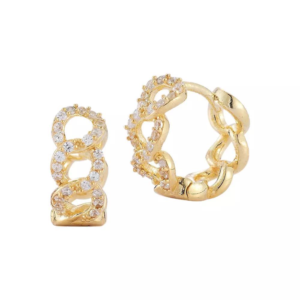 Sunkissed Sterling Small Cubic Zirconia Curb Hoop Earrings, Women's, Gold Tone Product Image