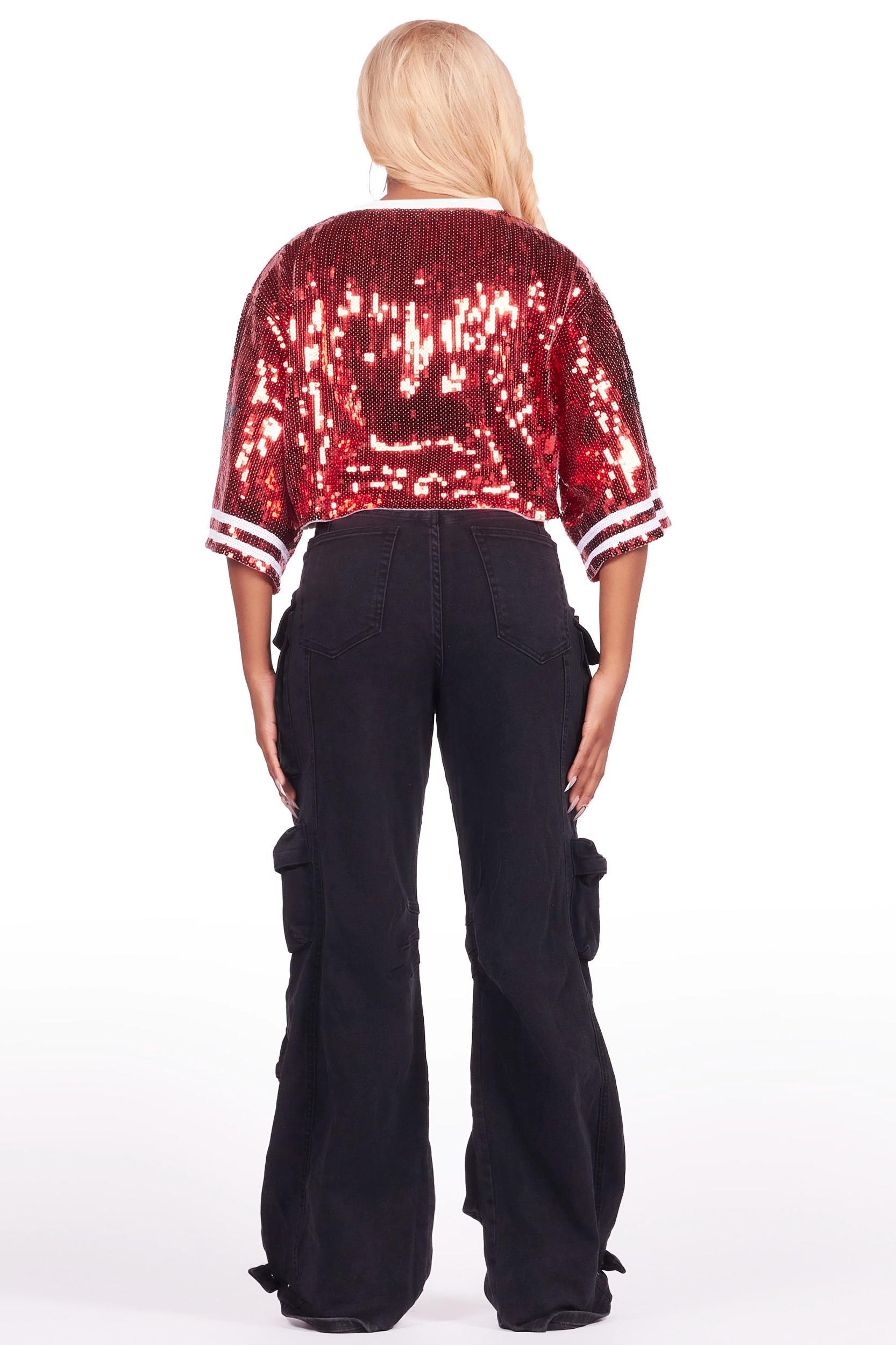 Samara Red Sequin Crop Jersey Female Product Image